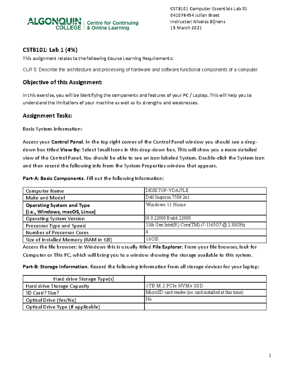 CST8101 L01 First lab CST8101 Lab 1 (4) This assignment relates