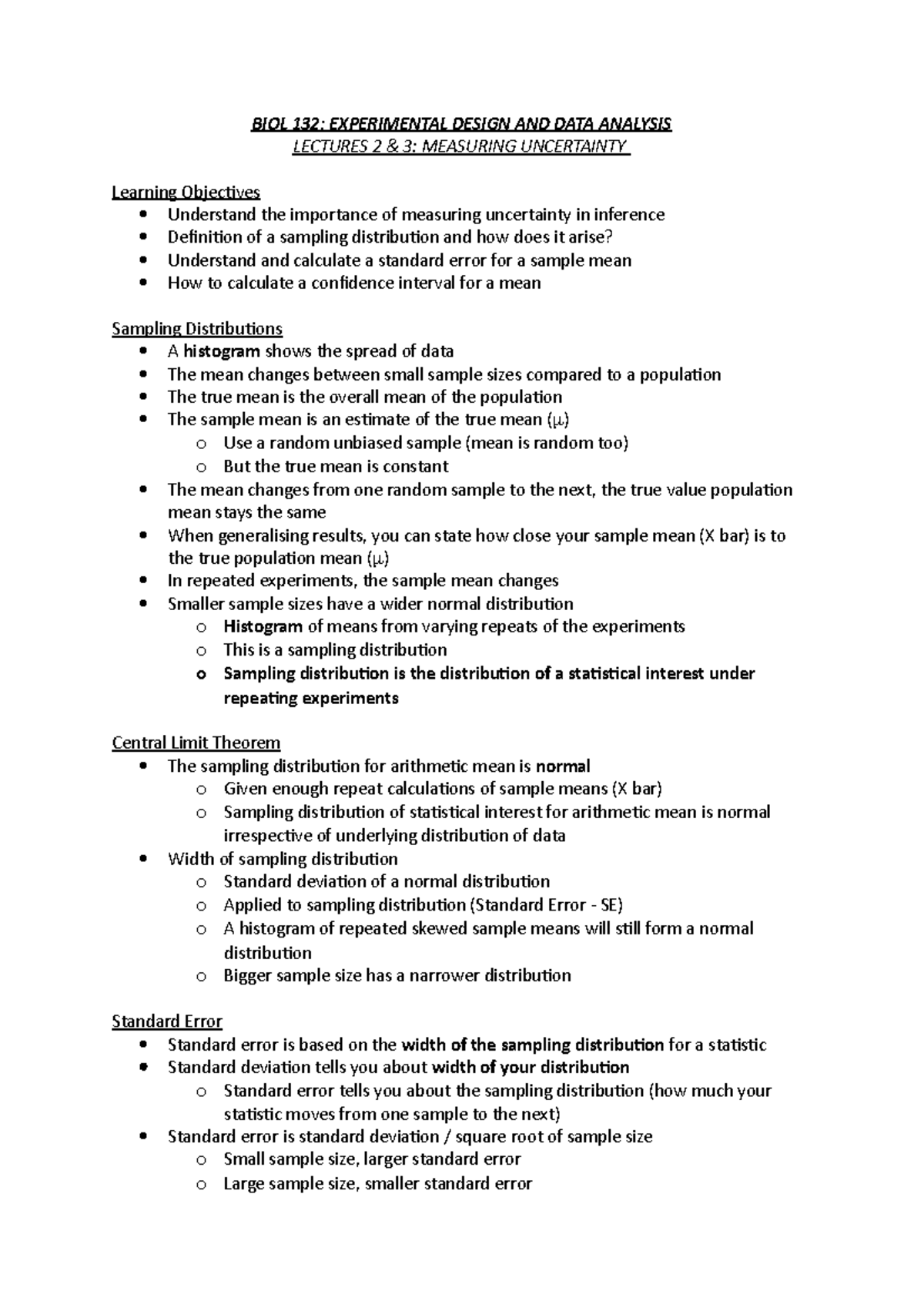BIOL 132 Lecture 2 & 3 - measuring uncertainty - BIOL 132: EXPERIMENTAL ...