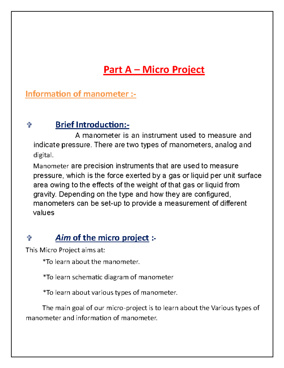 Industrial measurement Part A Micro Project Informa琀椀on of