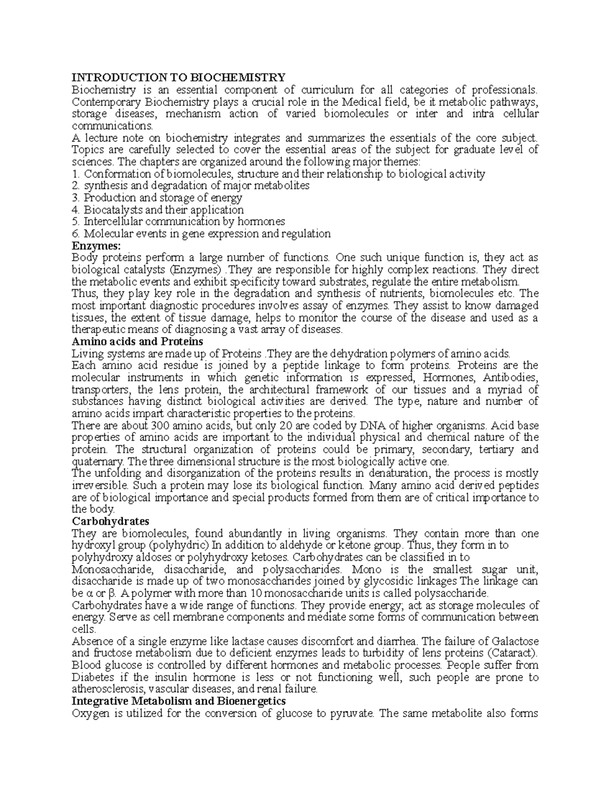 Introduction TO Biochemistry[ - INTRODUCTION TO BIOCHEMISTRY ...