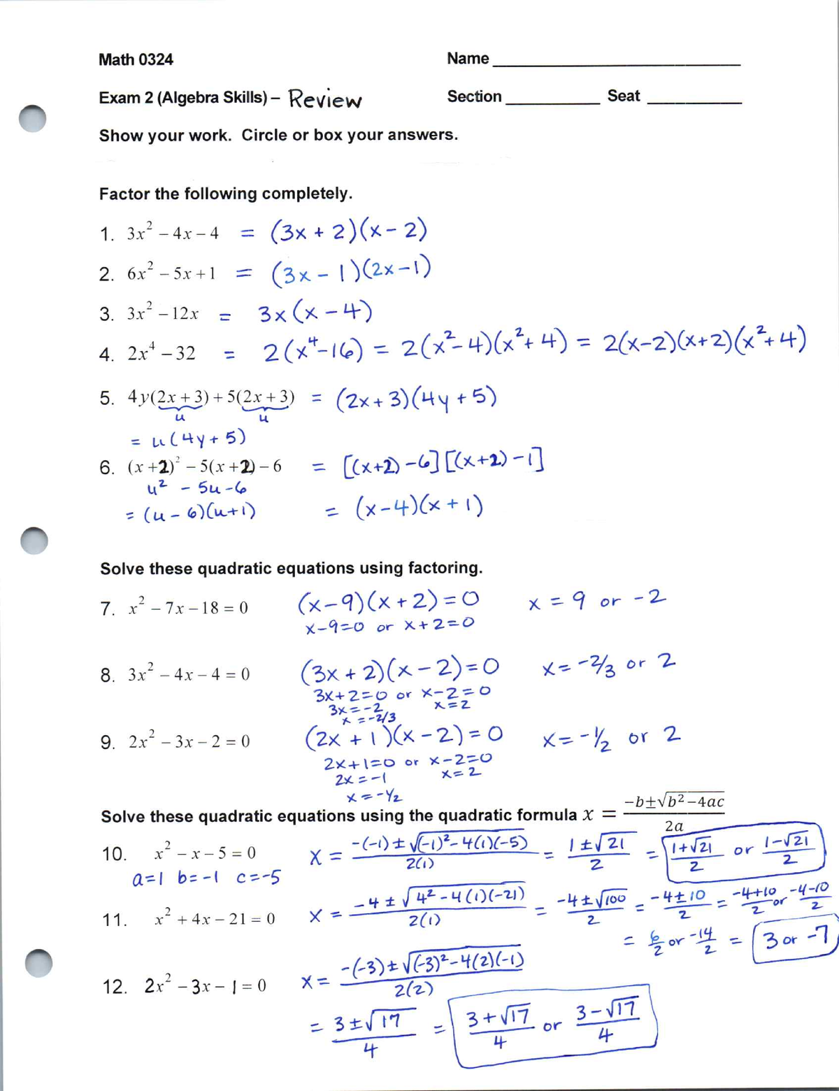 0324 Exam 2 Review KEY MATH 1324 Blinn College Studocu