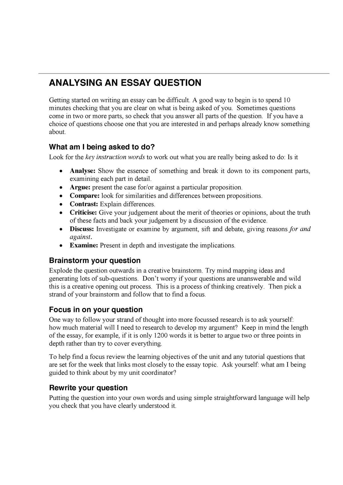 essay analysis questions