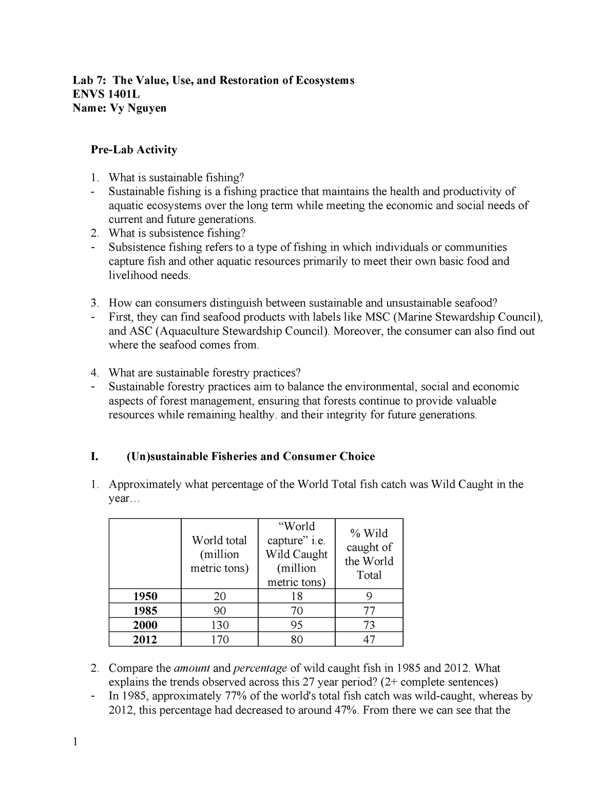 Lab 7 - Lab 7 - Lab 7: The Value, Use, And Restoration Of Ecosystems ...