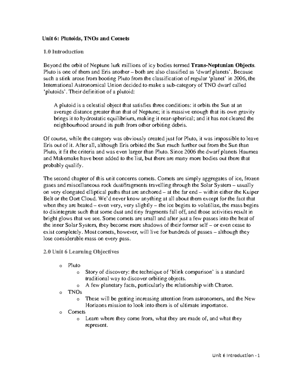 Unit+6+-+Introduction-1 - Unit 6 Introduction ‐ 1 Unit 6: Plutoids ...