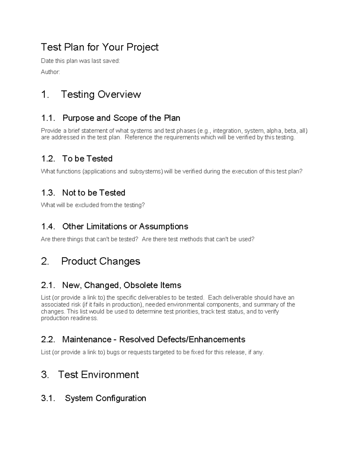 Test-Plan-Template - test plan - Test Plan for Your Project Date this ...