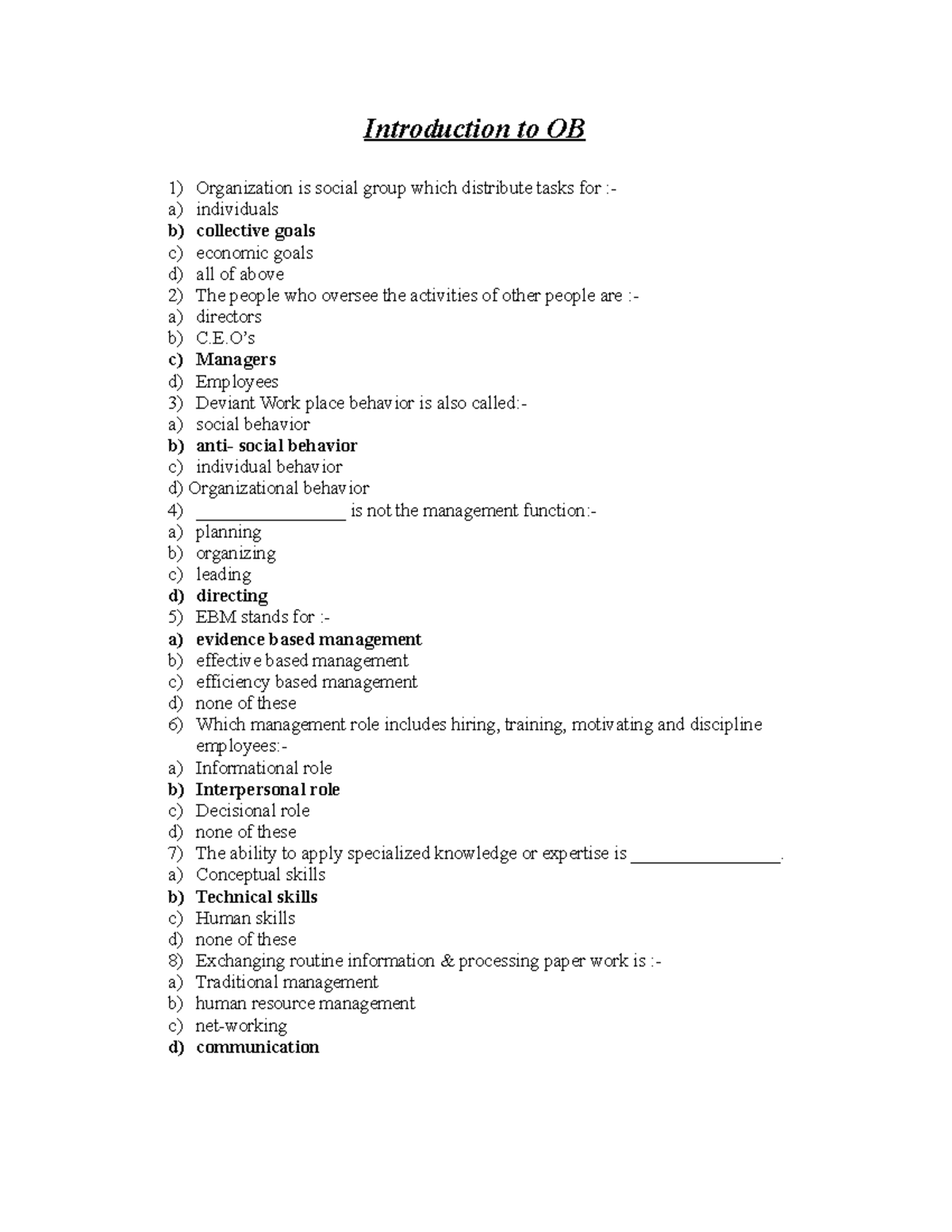 Introduction to OB - Lecture notes 1 - Introduction to OB Organization ...