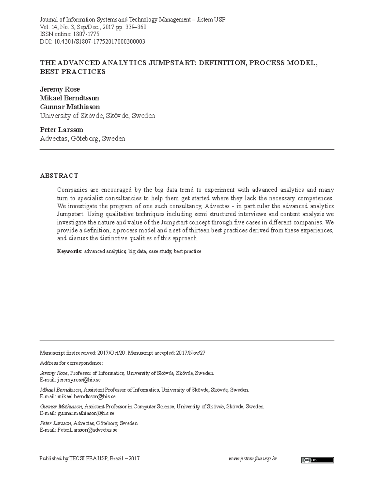 The advanced analytics Jumpstart definition proces Journal of