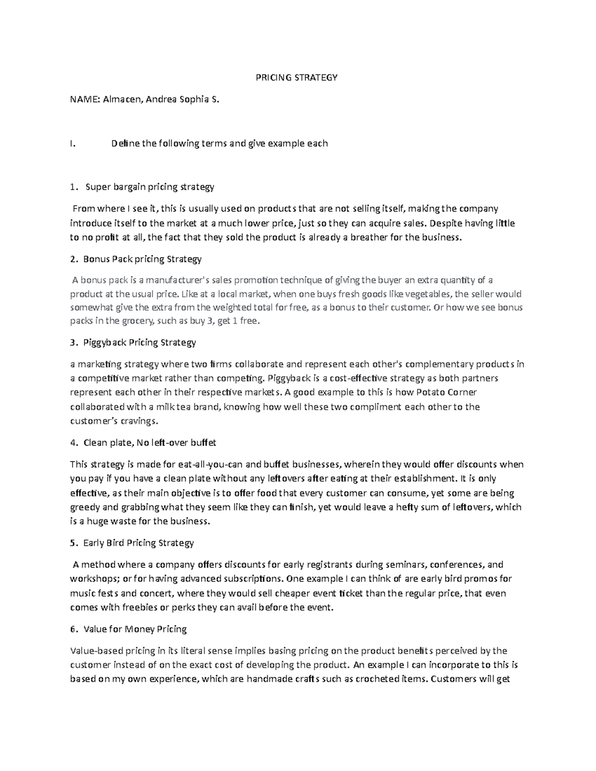 Almacen Assignment - 10 pricing strategies and definitions with ...