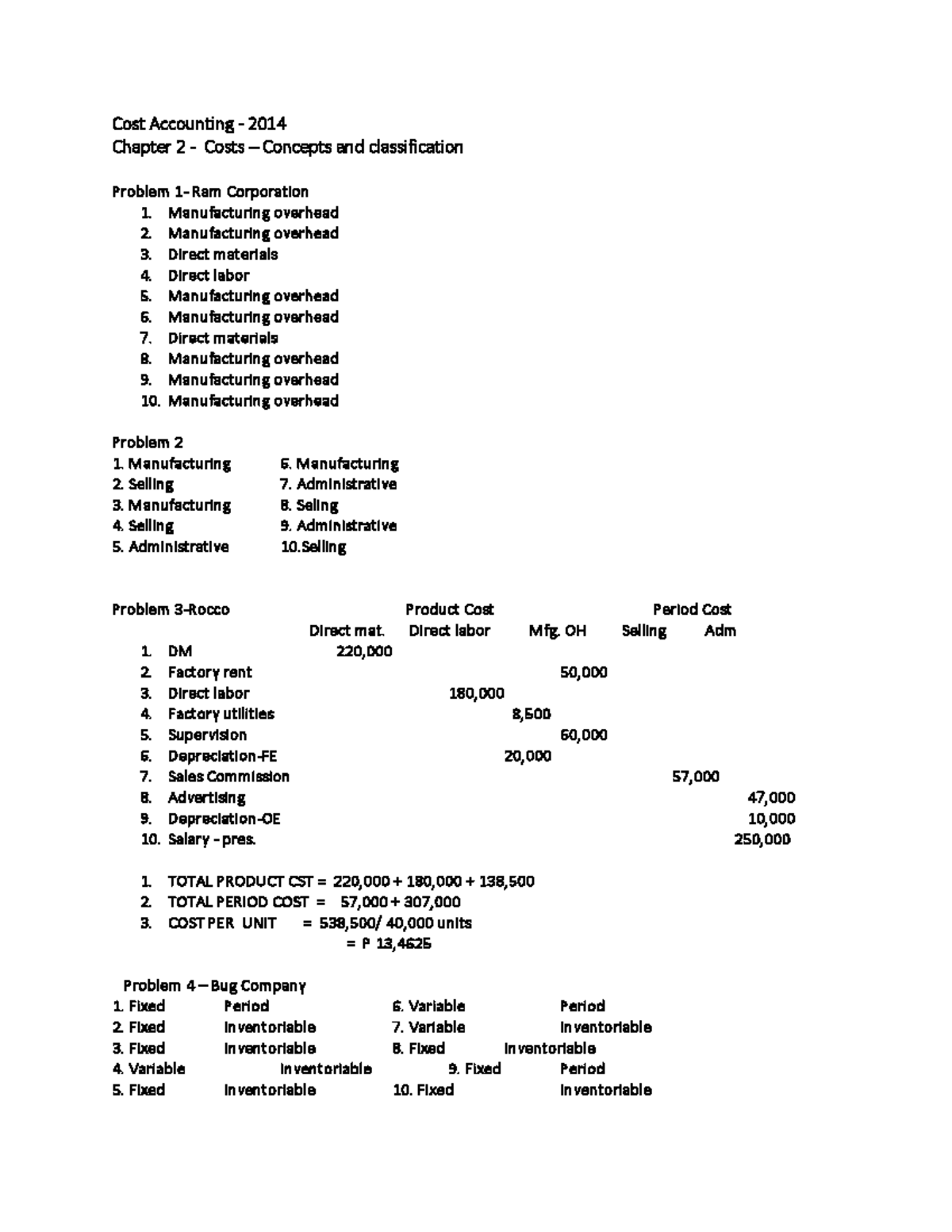 Cost Acc Chap 2 2014 Accounting Cost Accounting 2014 Chapter 2