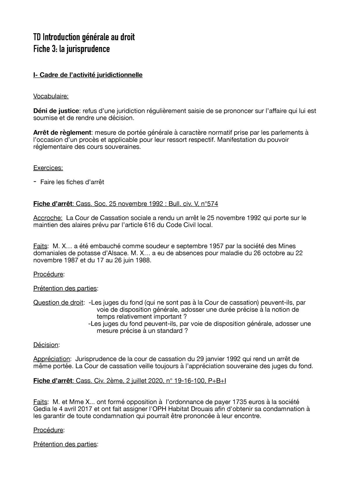 Fiche N De Travaux Dirig S La Jurisprudence Introduction G N Rale