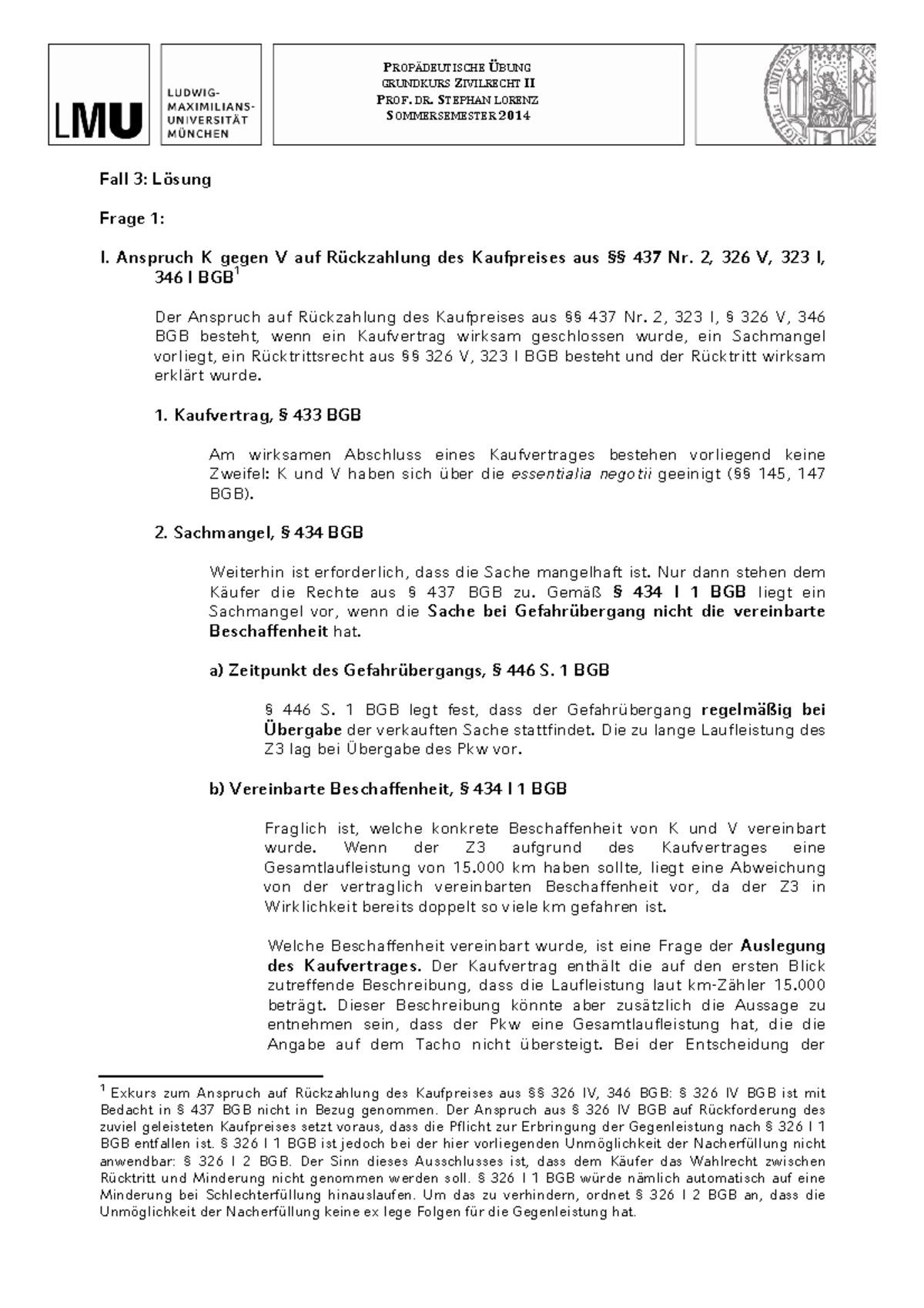 Anspruch Auf Rückzahlung Des Kaufpreises Rückzahlung des Kaufpreises - PROPÄDEUTISCHE ÜBUNG GRUNDKURS ZIVILRECHT