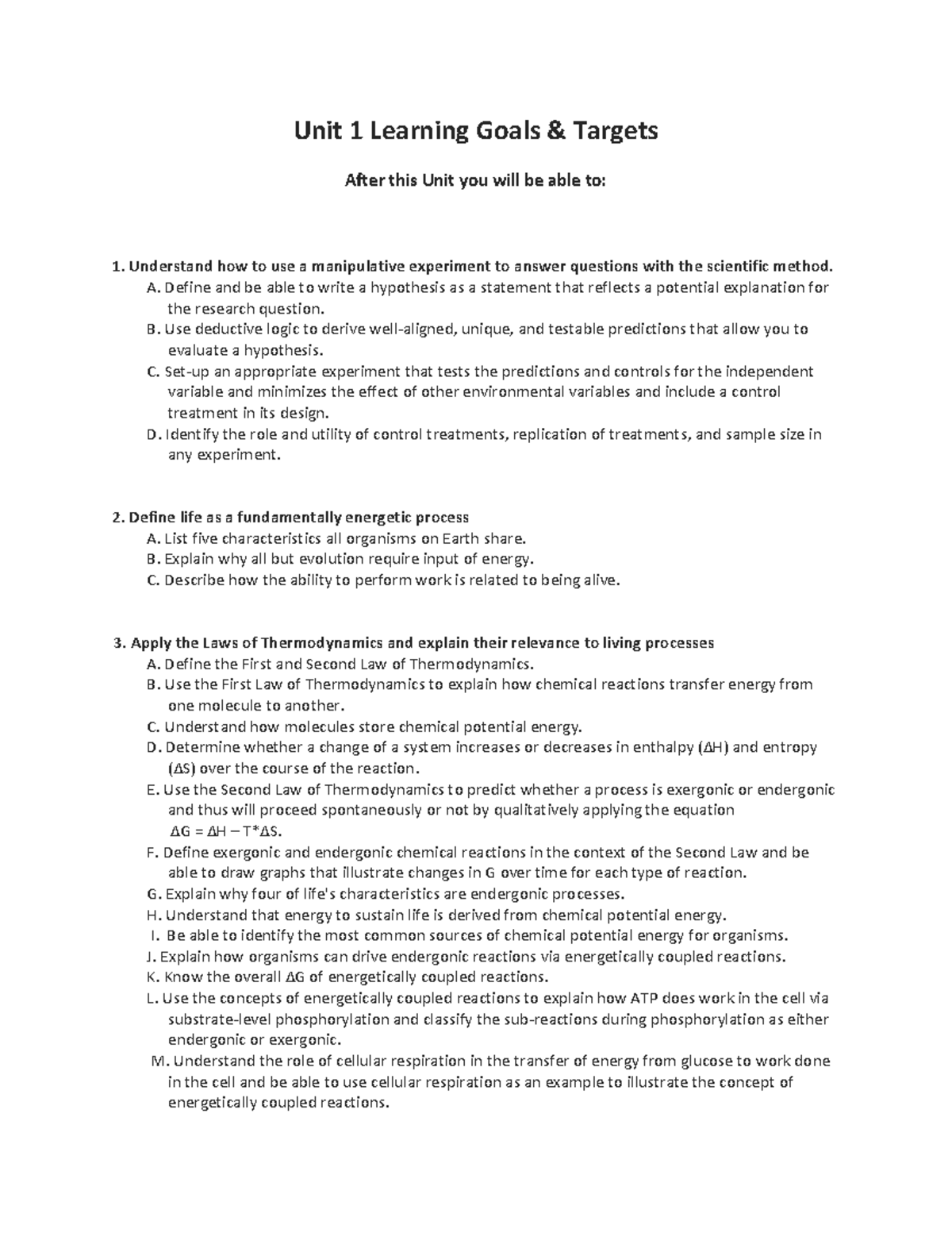 Unit 1 Learning Goals - Unit 1 Learning Goals & Targets After this Unit ...