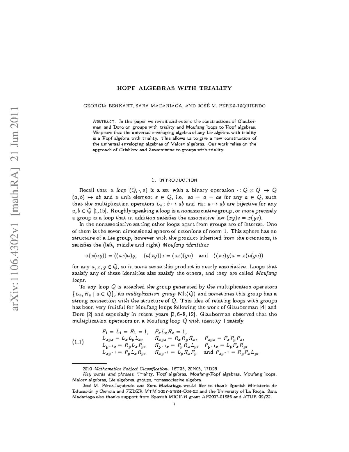 1106 - Cours - arXiv:1106 [math] 21 Jun 2011 HOPF ALGEBRAS WITH ...