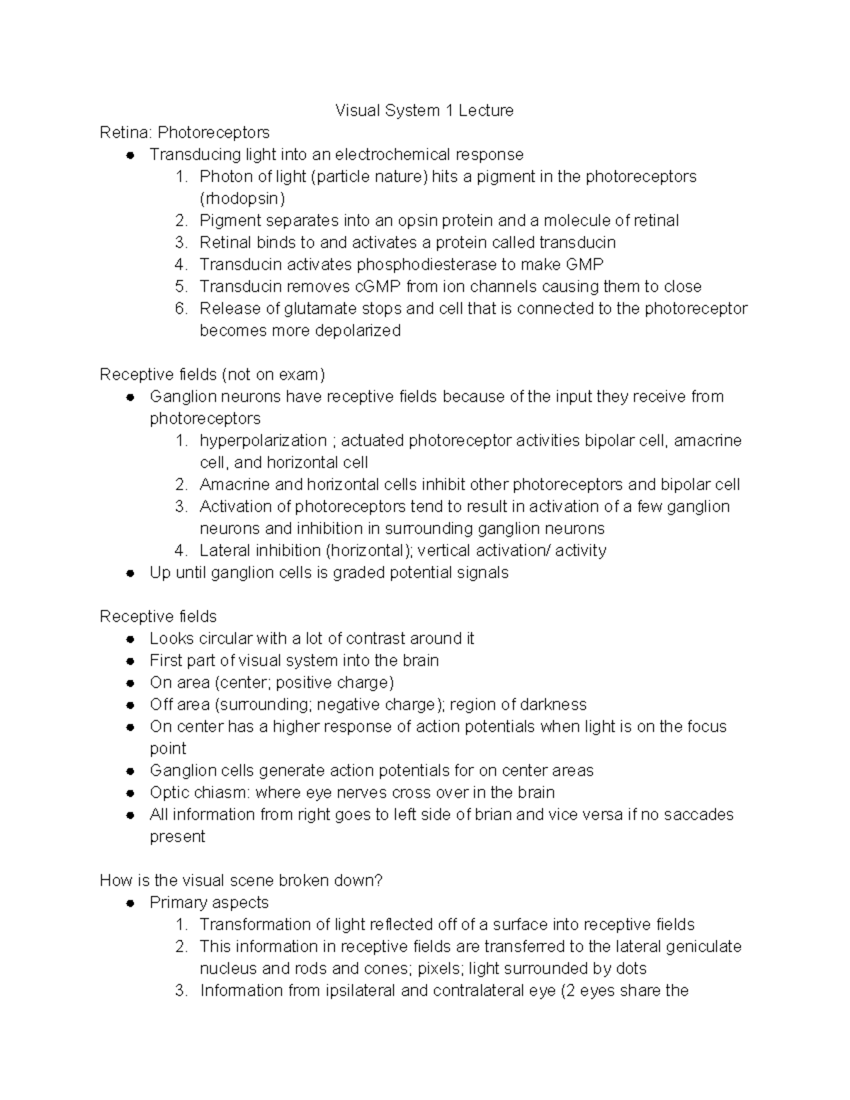 PSYC314 Visual System Lecture Notes - Visual System 1 Lecture Retina ...