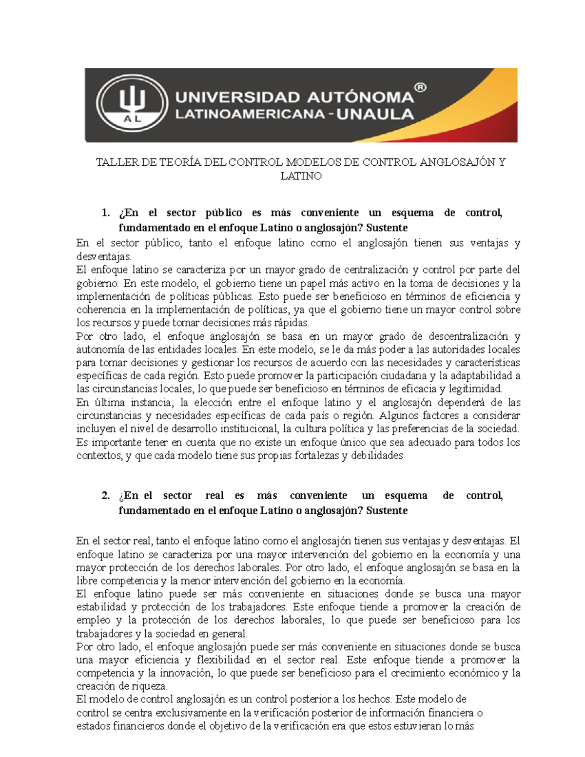 modelos de control latino y anglosajon TALLER DE TEORÍA DEL CONTROL