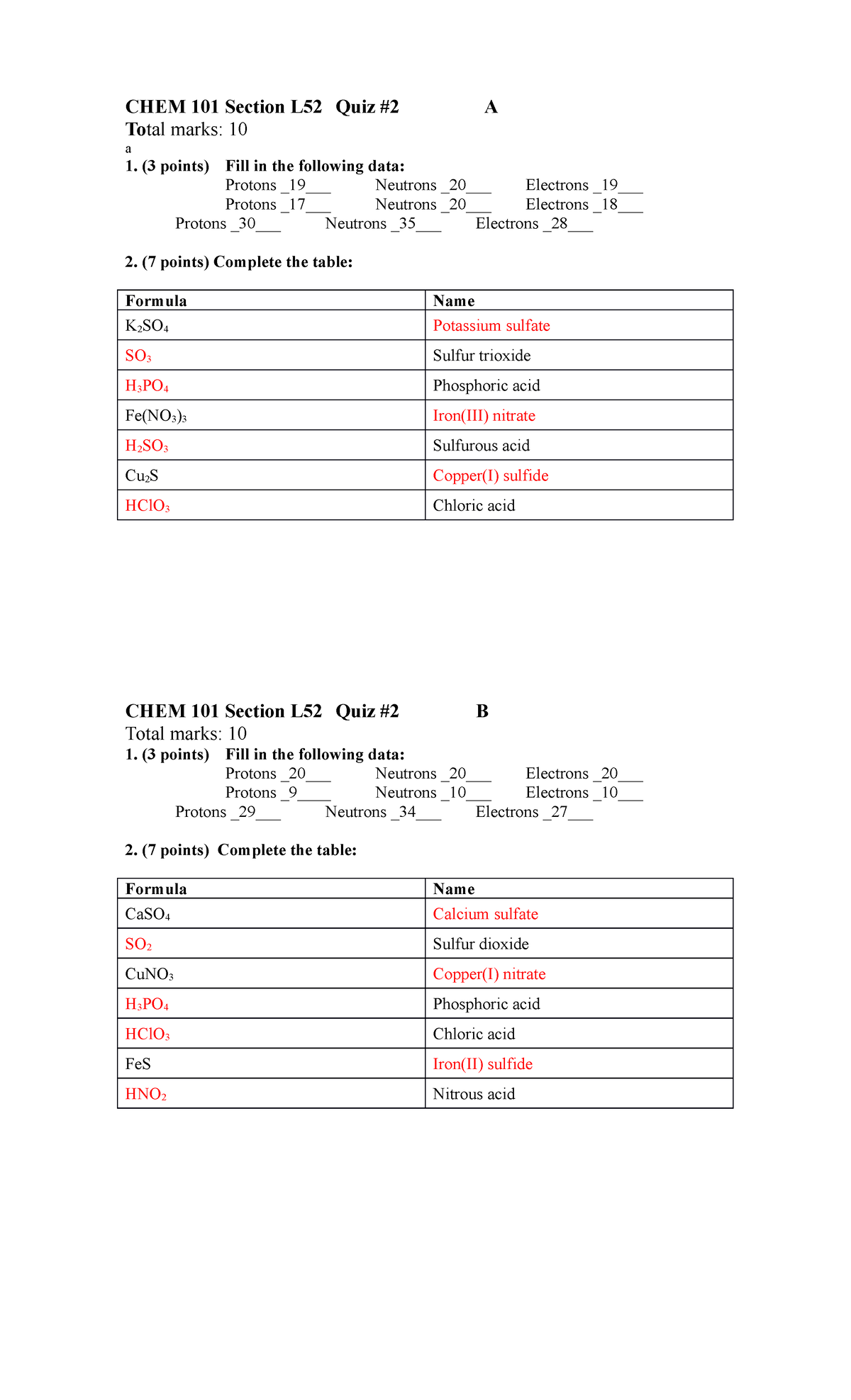 Q2 Answers - Chemistry Chapter 2 Practice Materials - CHEM 101 Section ...