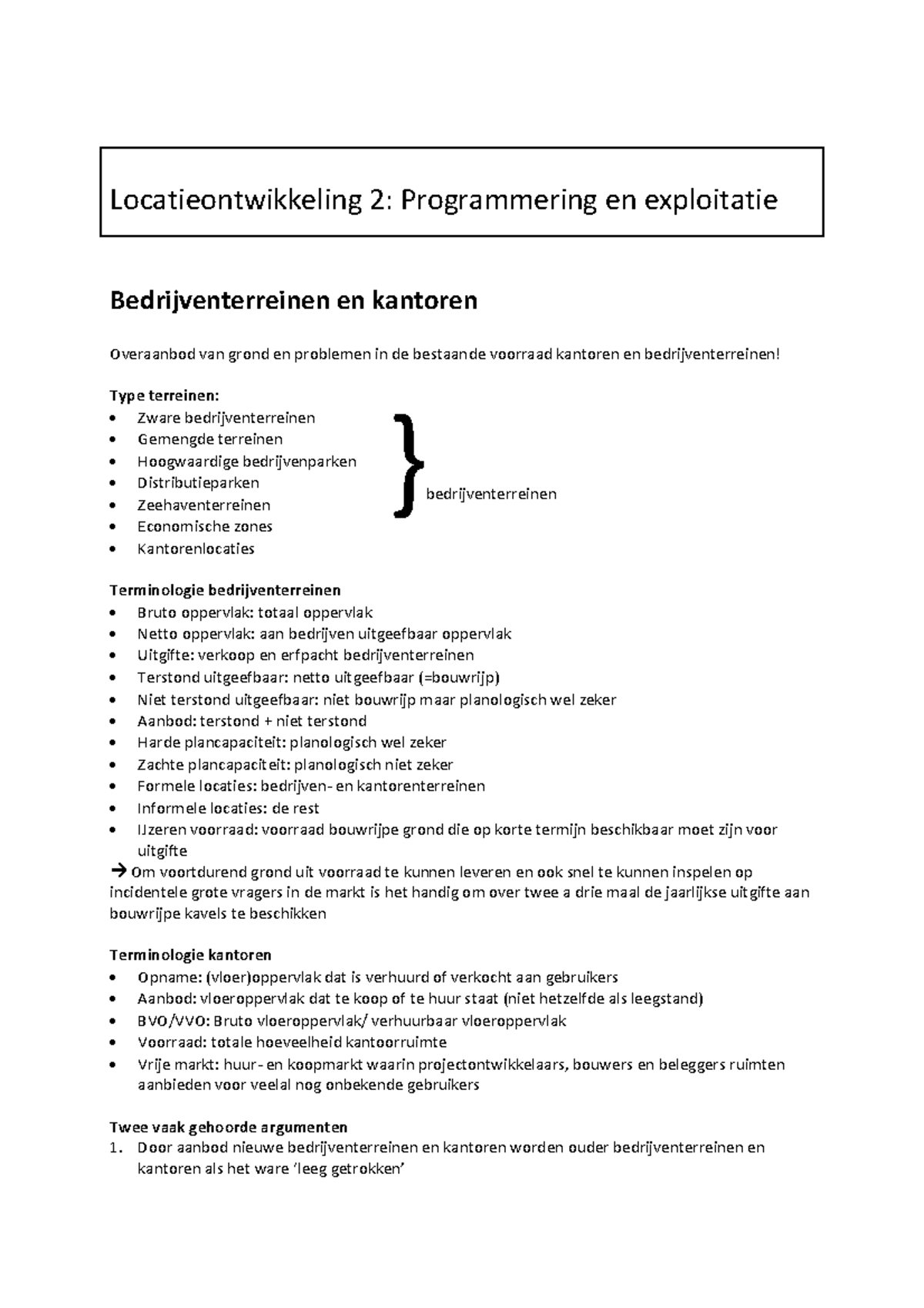 Samenvattingen Locatieontwikkeling 2: Programmering En Exploitatie ...