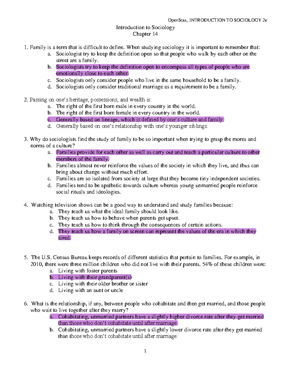 Chapter 14 Quiz quiz OpenStax, INTRODUCTION TO SOCIOLOGY 2e 1