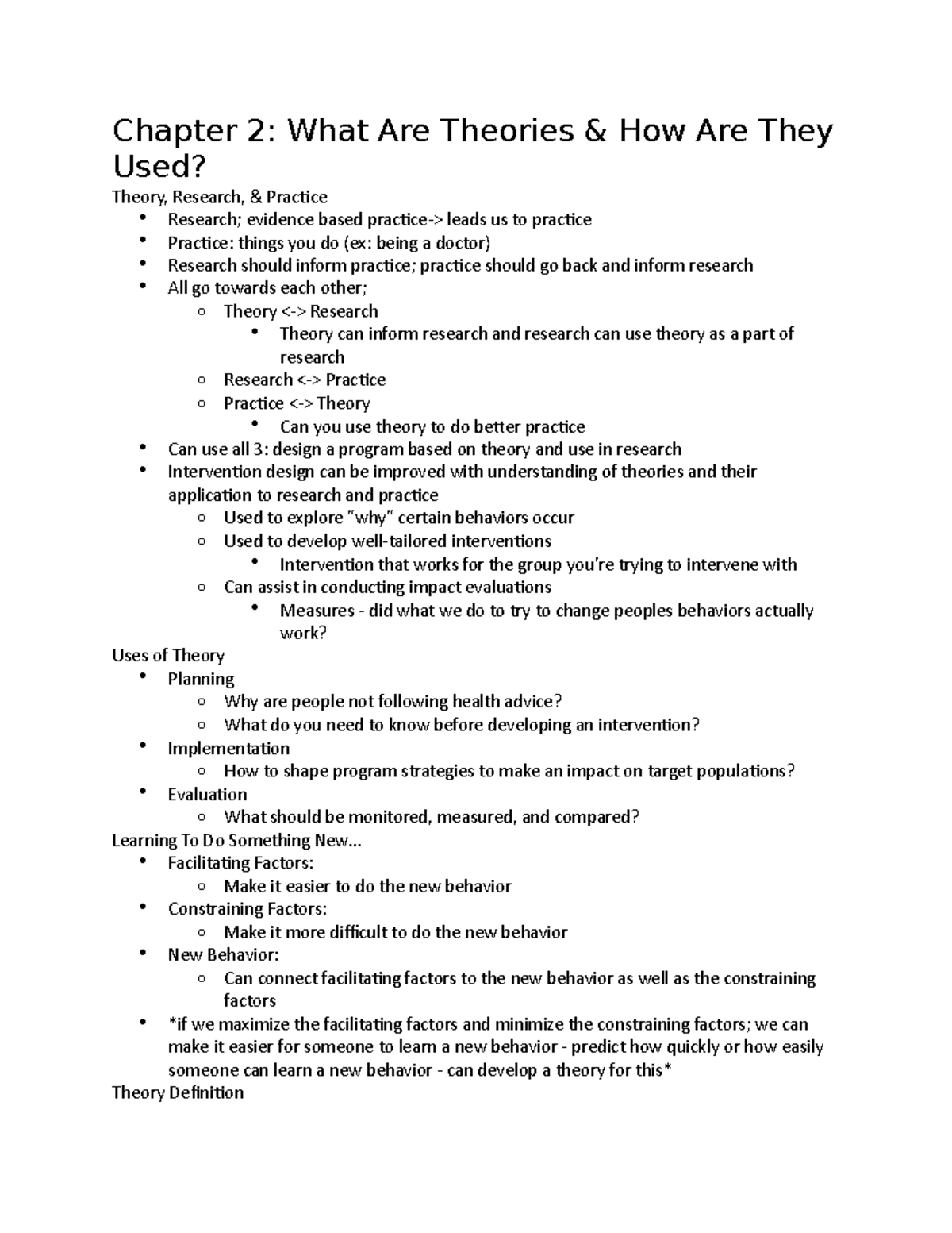 Ch 2 Lecture Notes Chapter 2 What Are Theories And How Are They Used Theory Research 9097