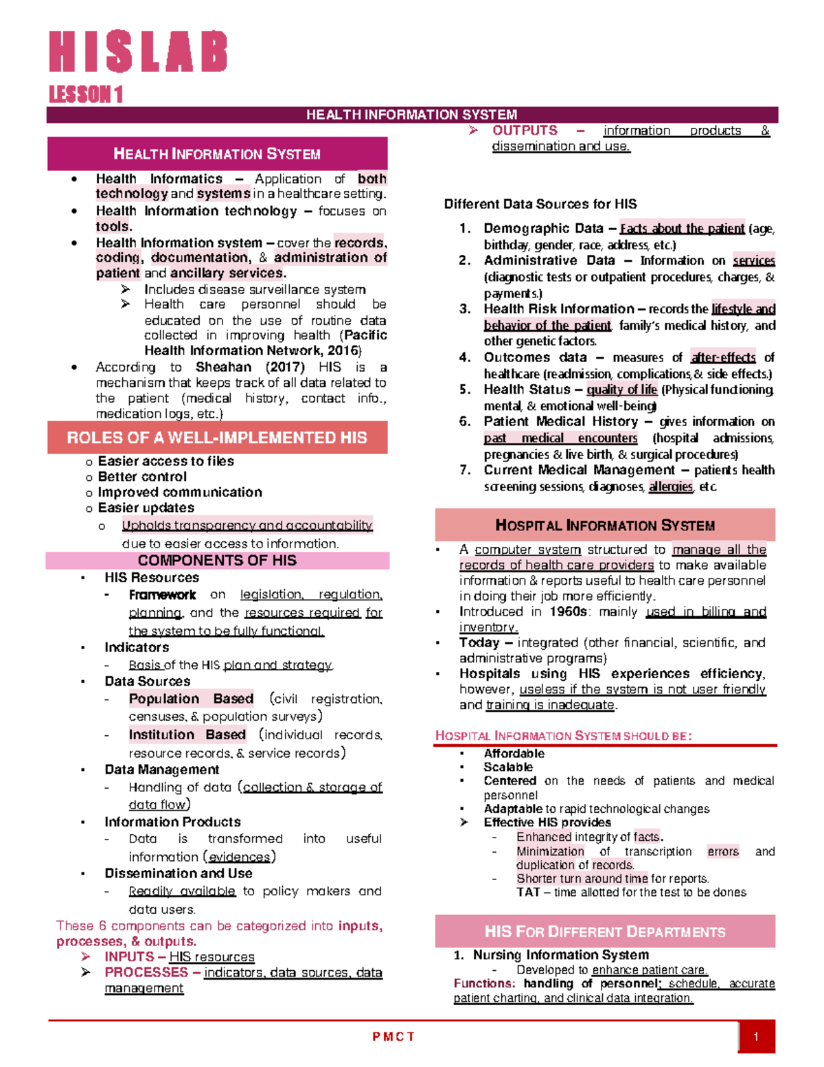 HISL Trans - health information system - P M C T 1 H I S L A B LESSON 1 ...