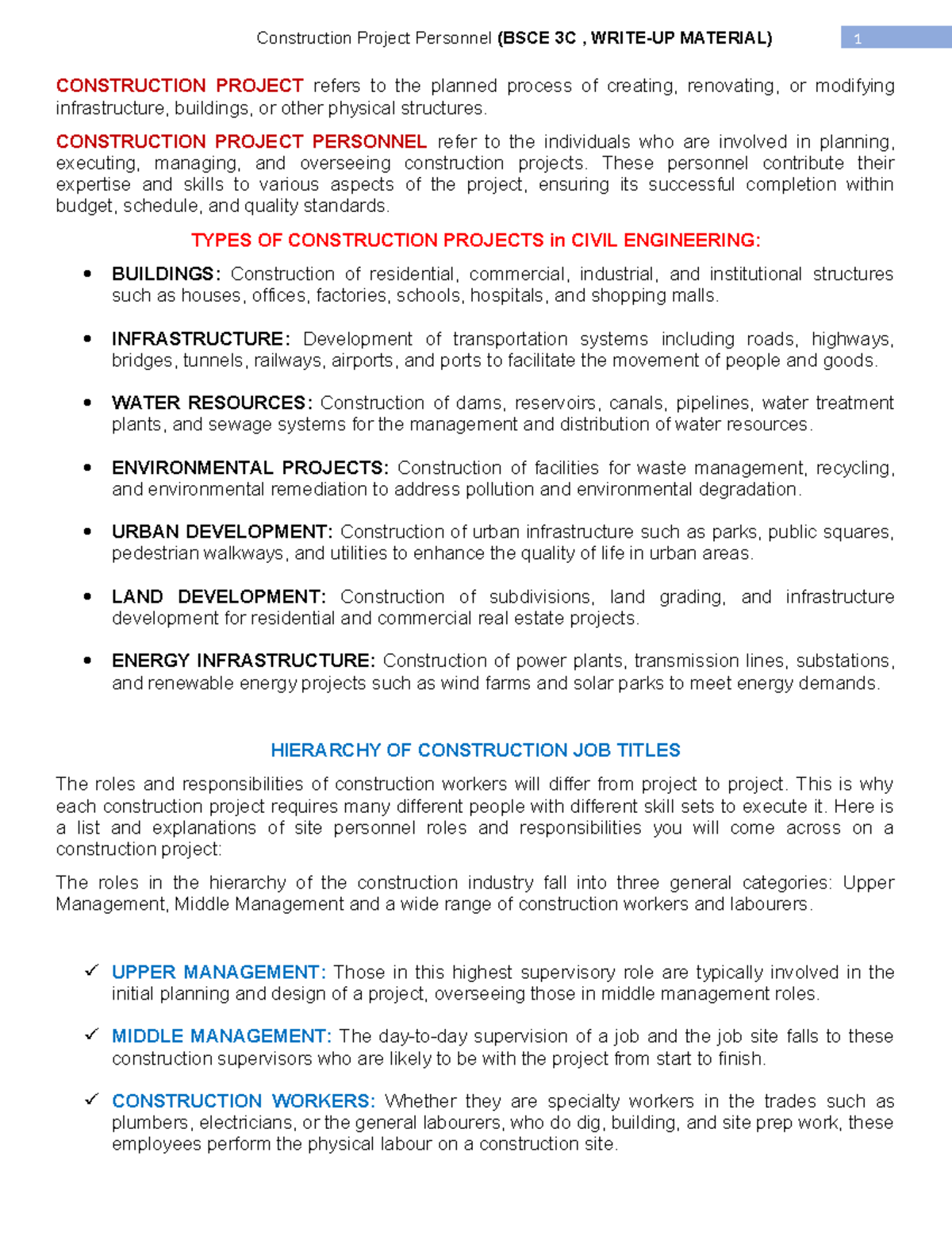 Construction Project Personnel - CONSTRUCTION PROJECT refers to the ...
