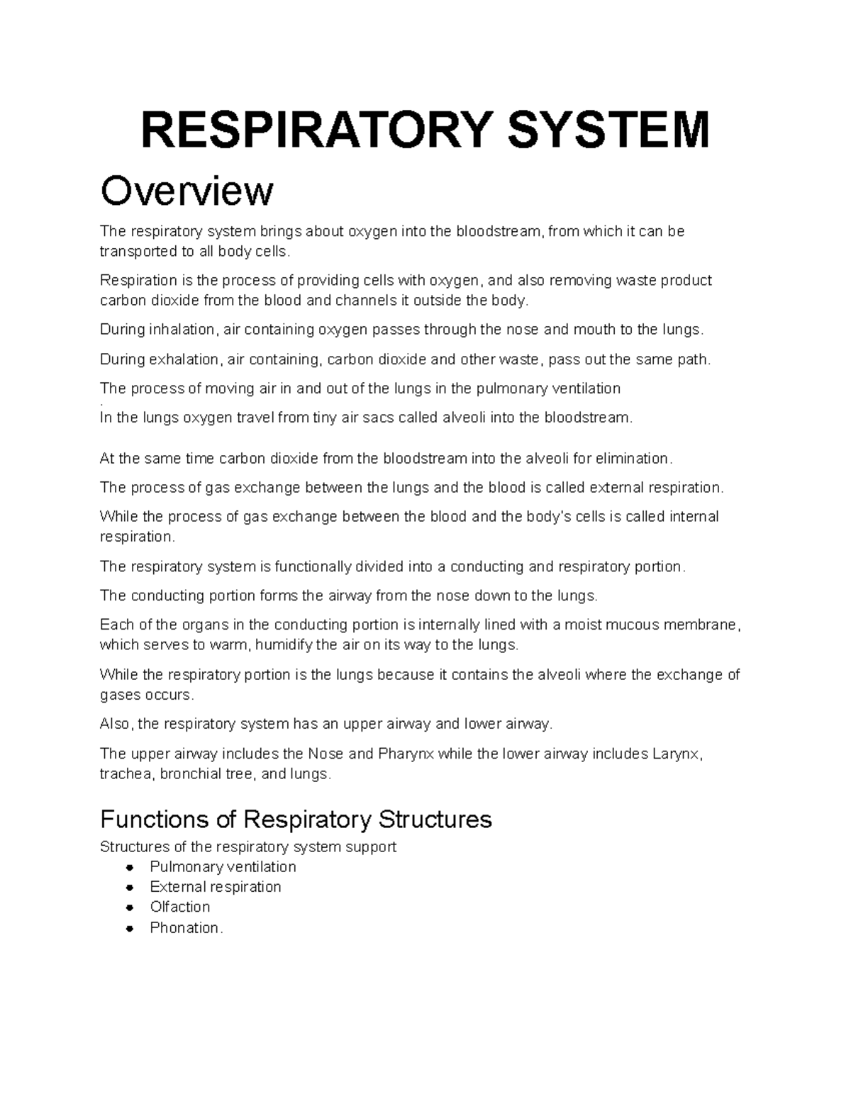 Respiratory System A&P Lab - RESPIRATORY SYSTEM Overview The ...