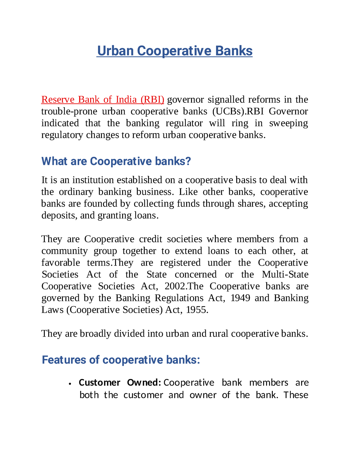 Urban Cooperative Banks - Urban Cooperative Banks Reserve Bank Of India ...