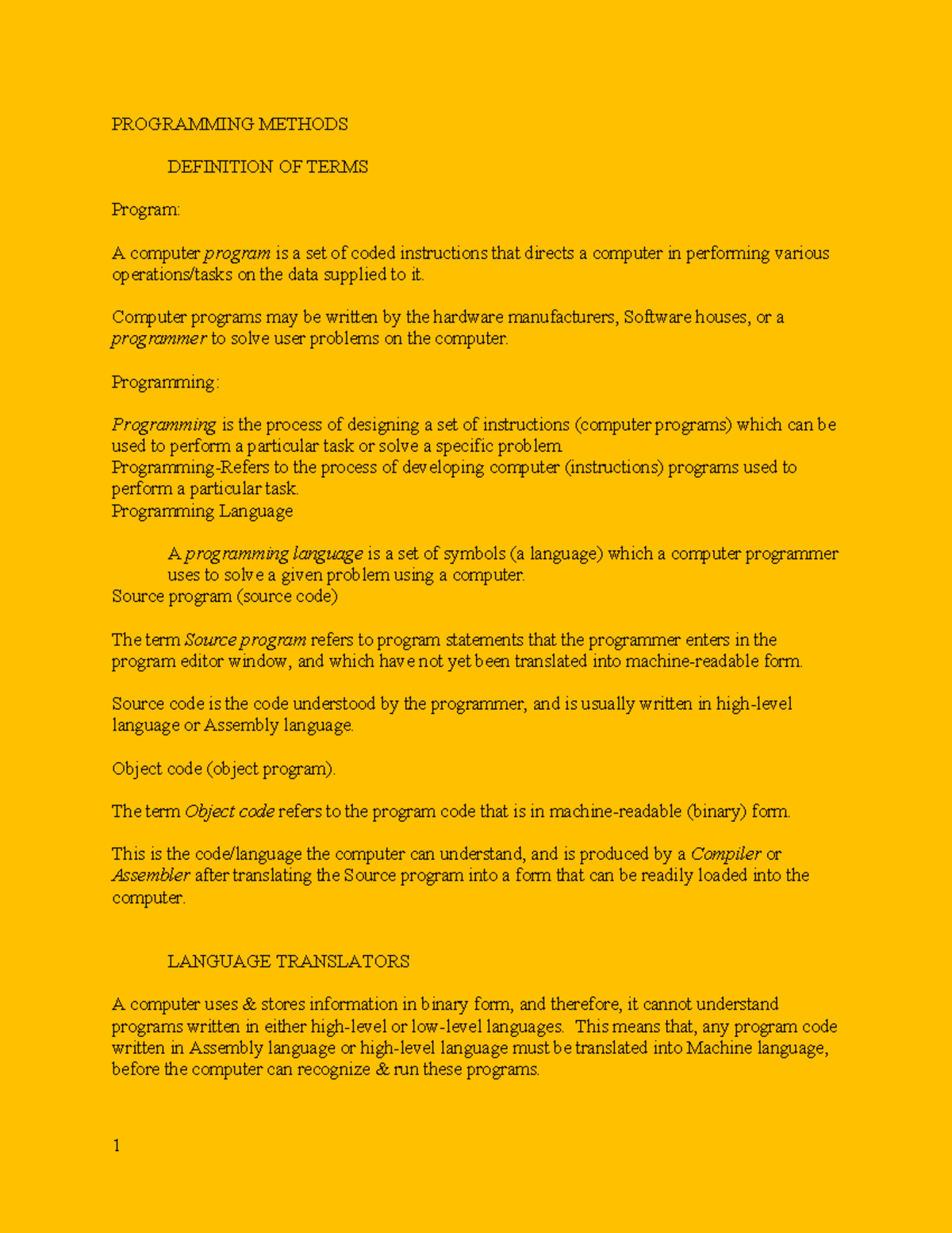 Programmiong Notes - Elemantary Programming - PROGRAMMING METHODS ...