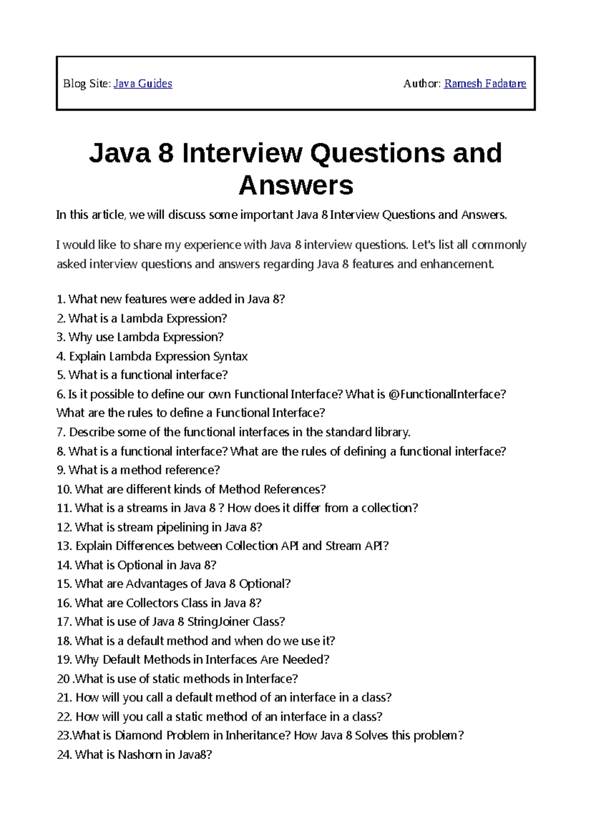 Java 8 Interview Questions and Answers - I would like to share my ...