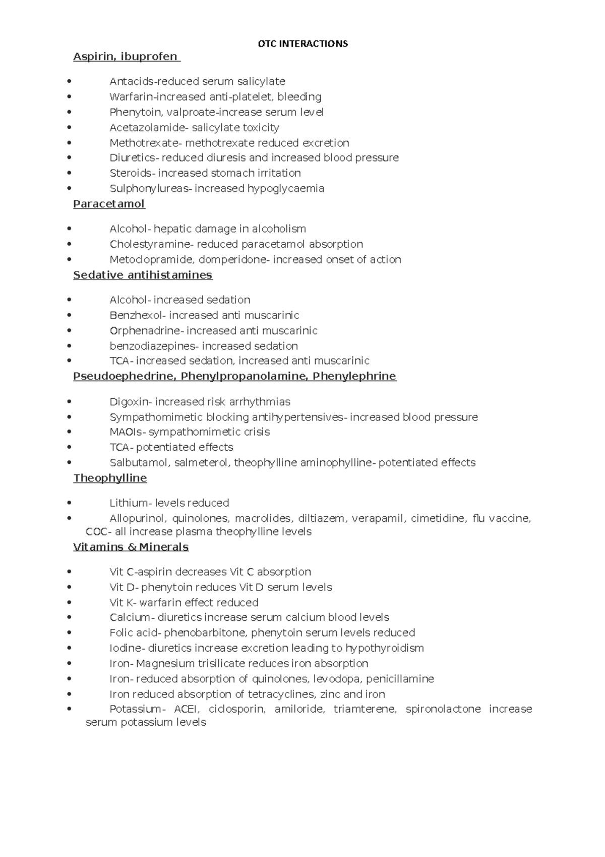 OTC Interactions notes OTC INTERACTIONS Aspirin, ibuprofen Antacids