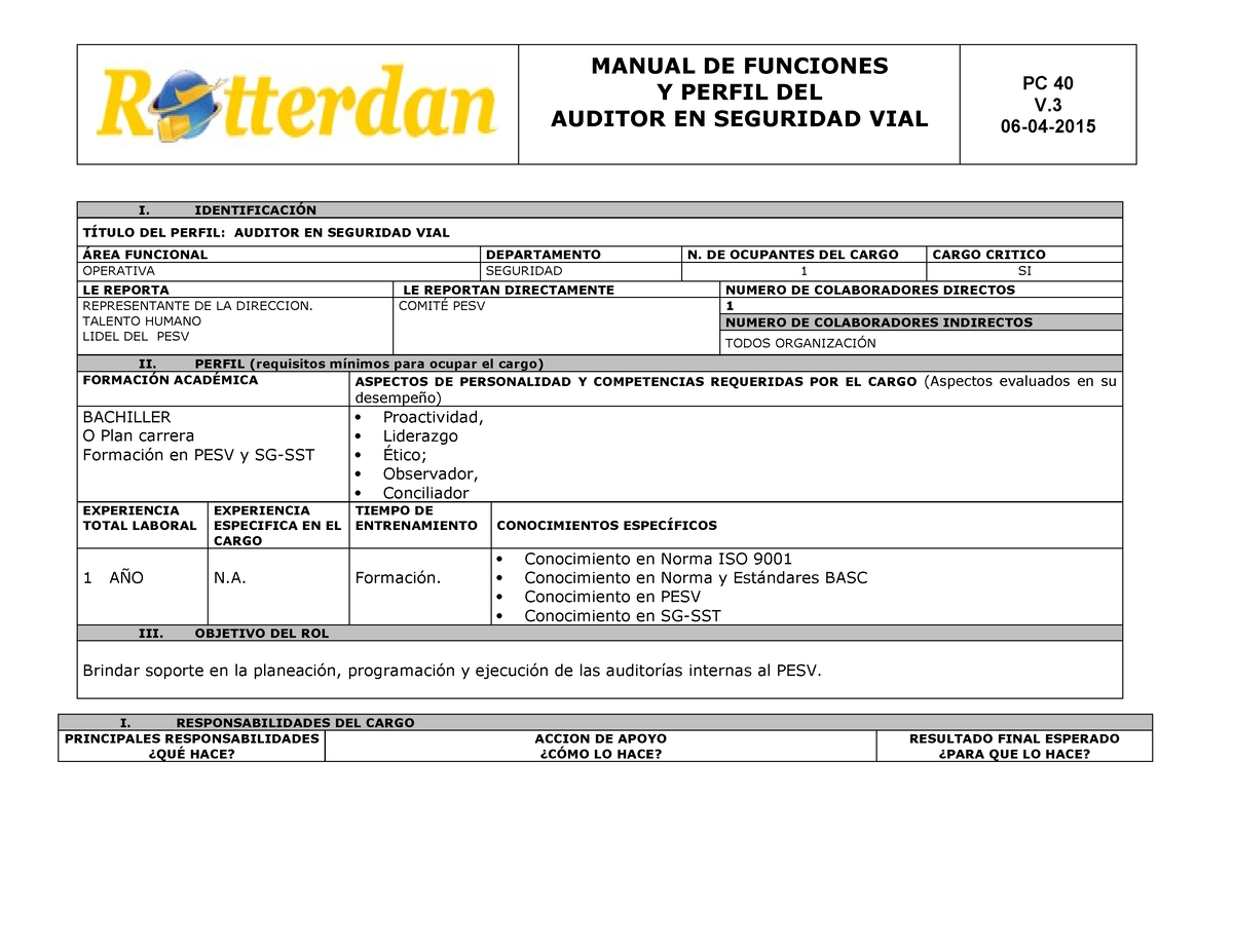 Rol Perfil Auditor Seguridad Vial Manual De Funciones Y Perfil Del Auditor En Seguridad Vial