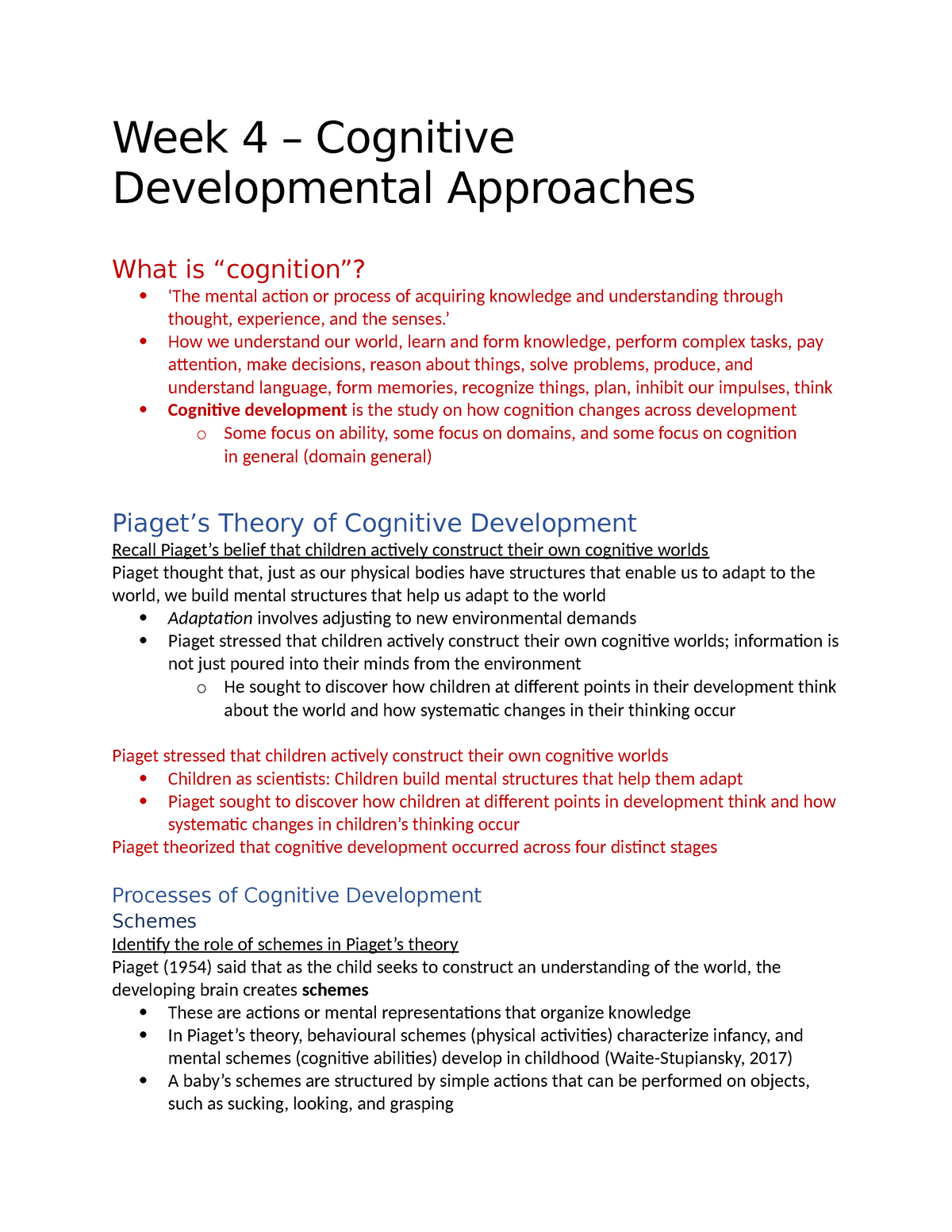 2040A Child Development Week 4 Week 4 Cognitive Developmental