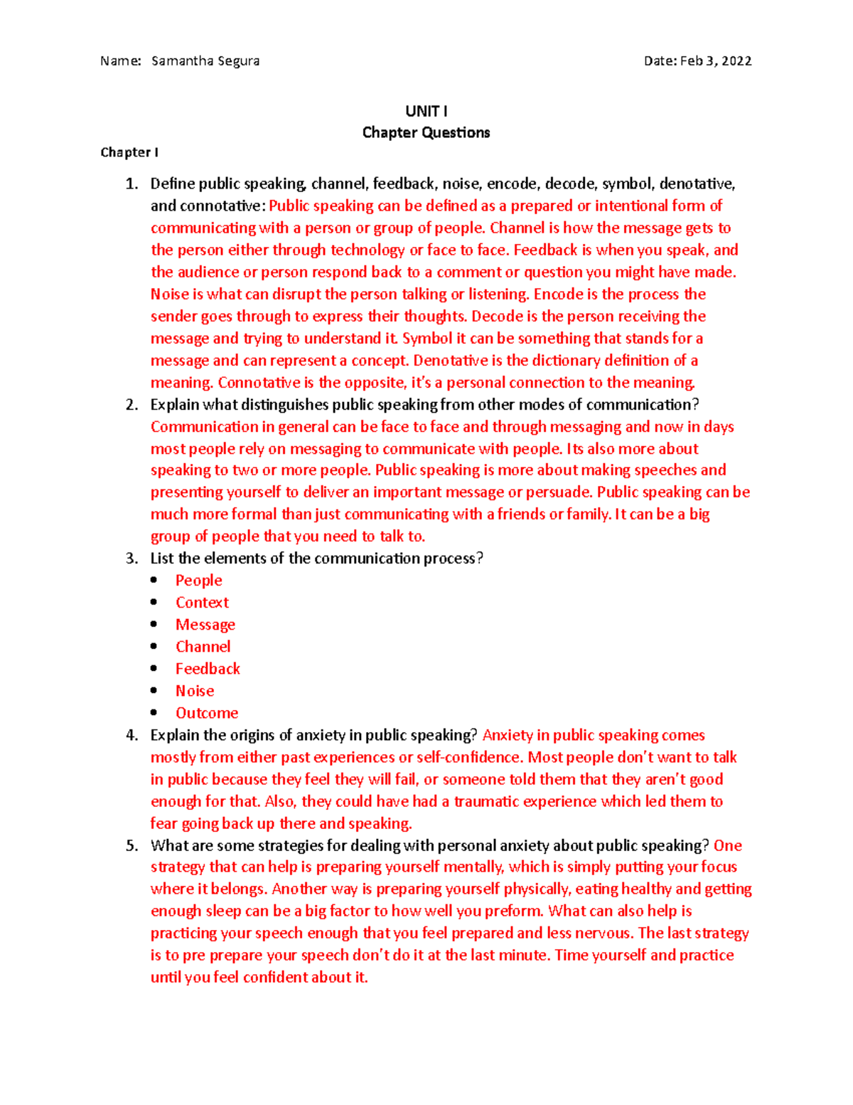 Sp 1315 Unit I Chapter Questions Unit I Chapter Questions Chapter I 1