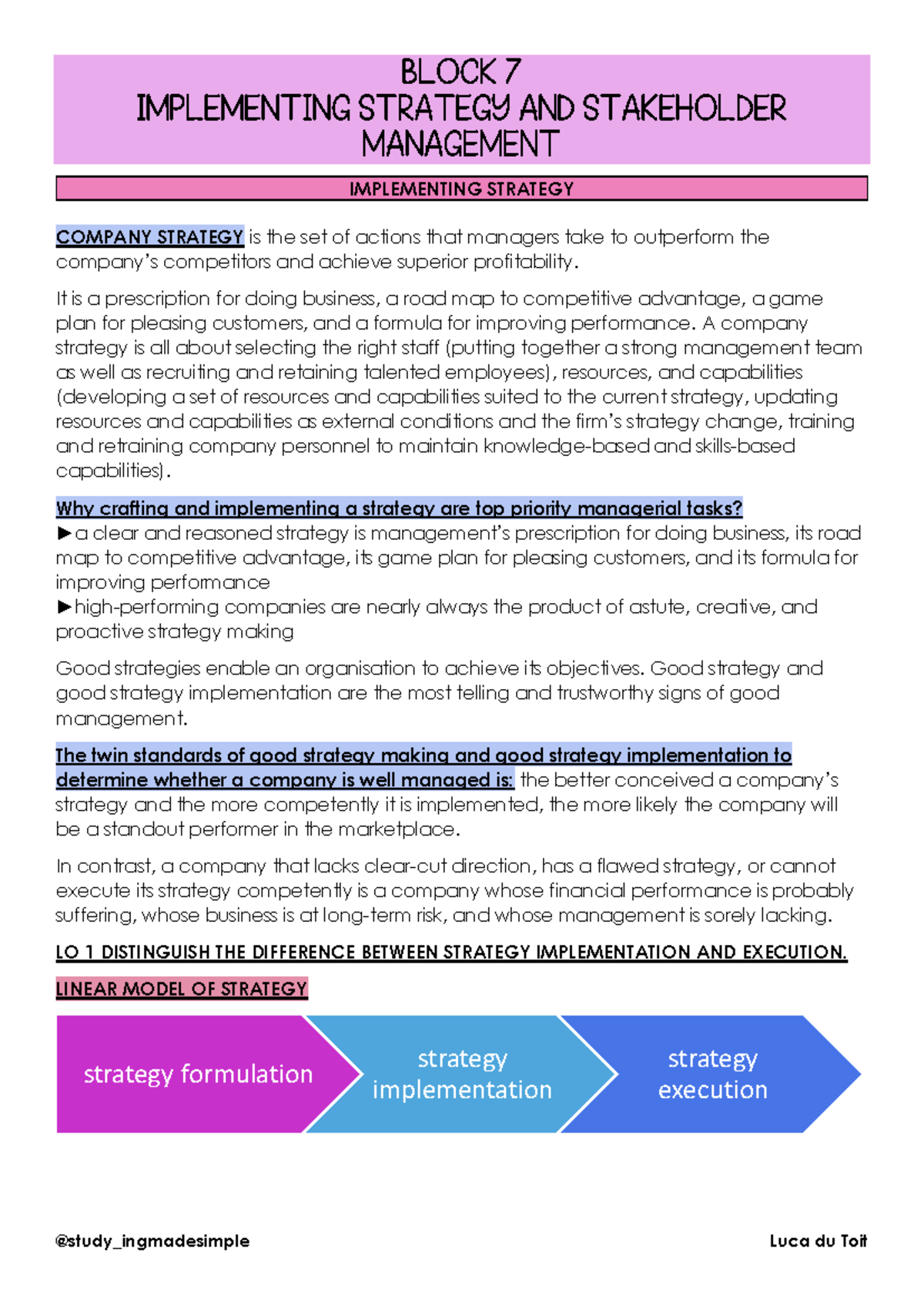 Block 7 Implementing Strategy AND Stakeholder Management - IMPLEMENTING ...