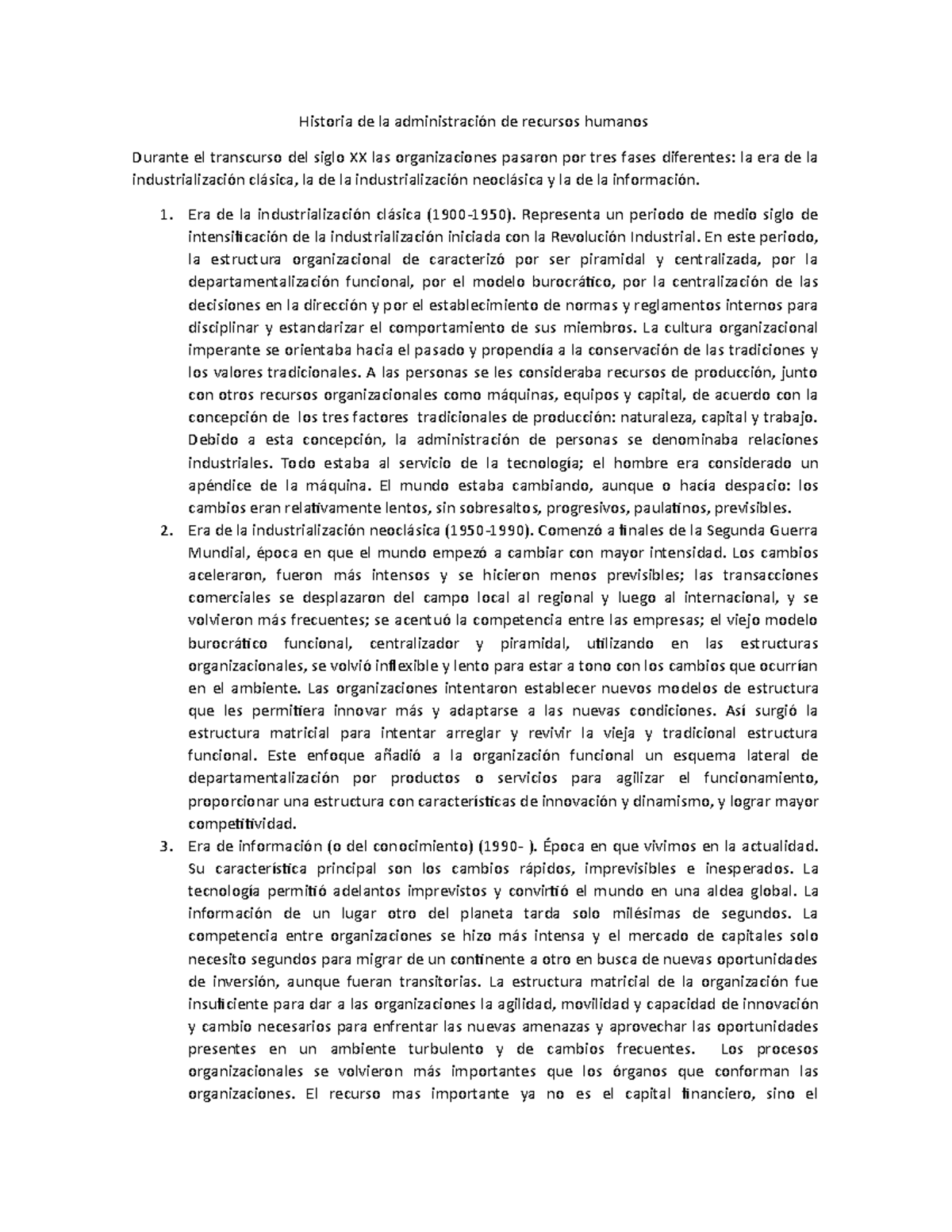 Historia de la administración de recursos humanos Historia