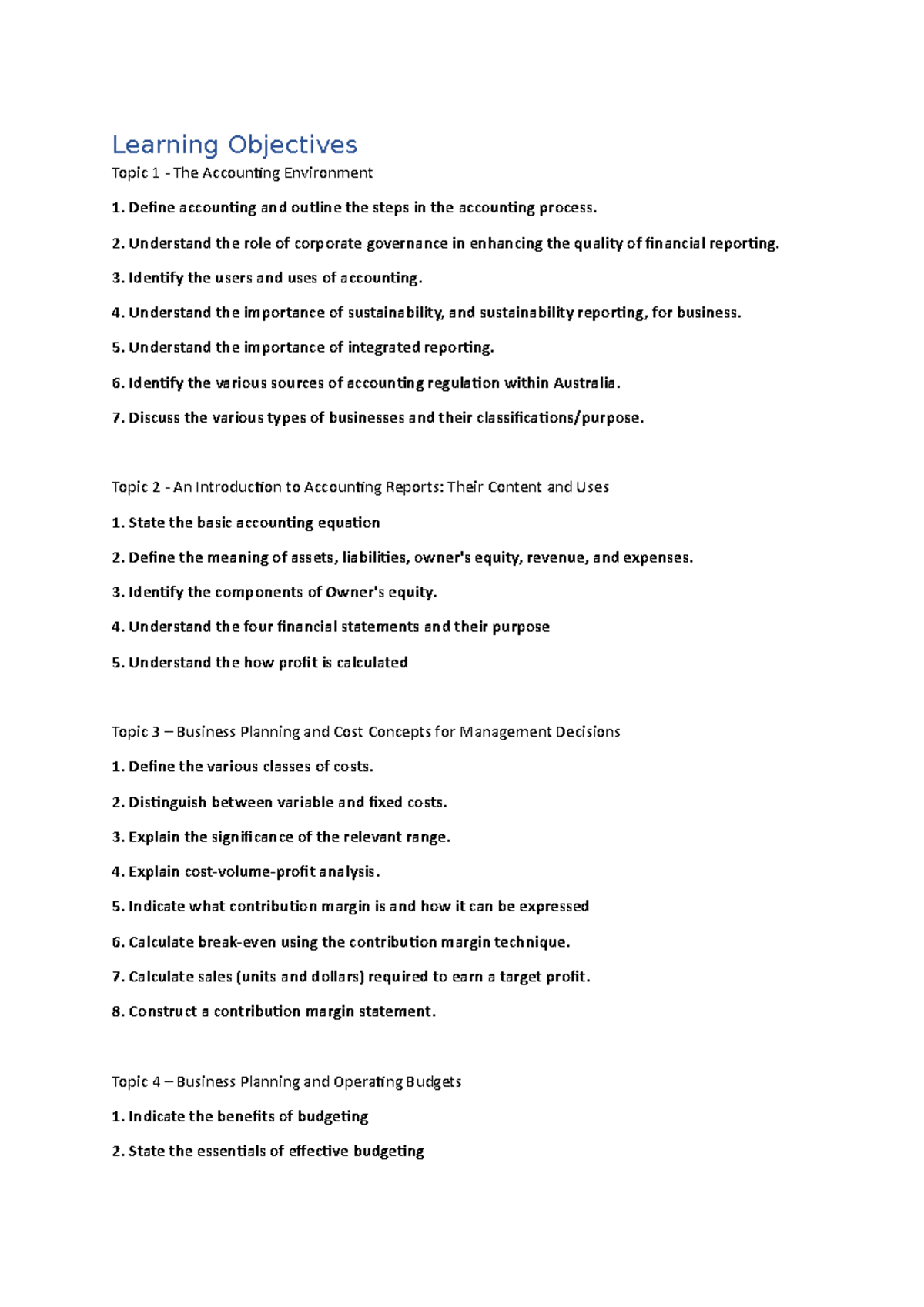 MAA103 Learning objectives 2017 - Learning Objectives Topic 1 The ...