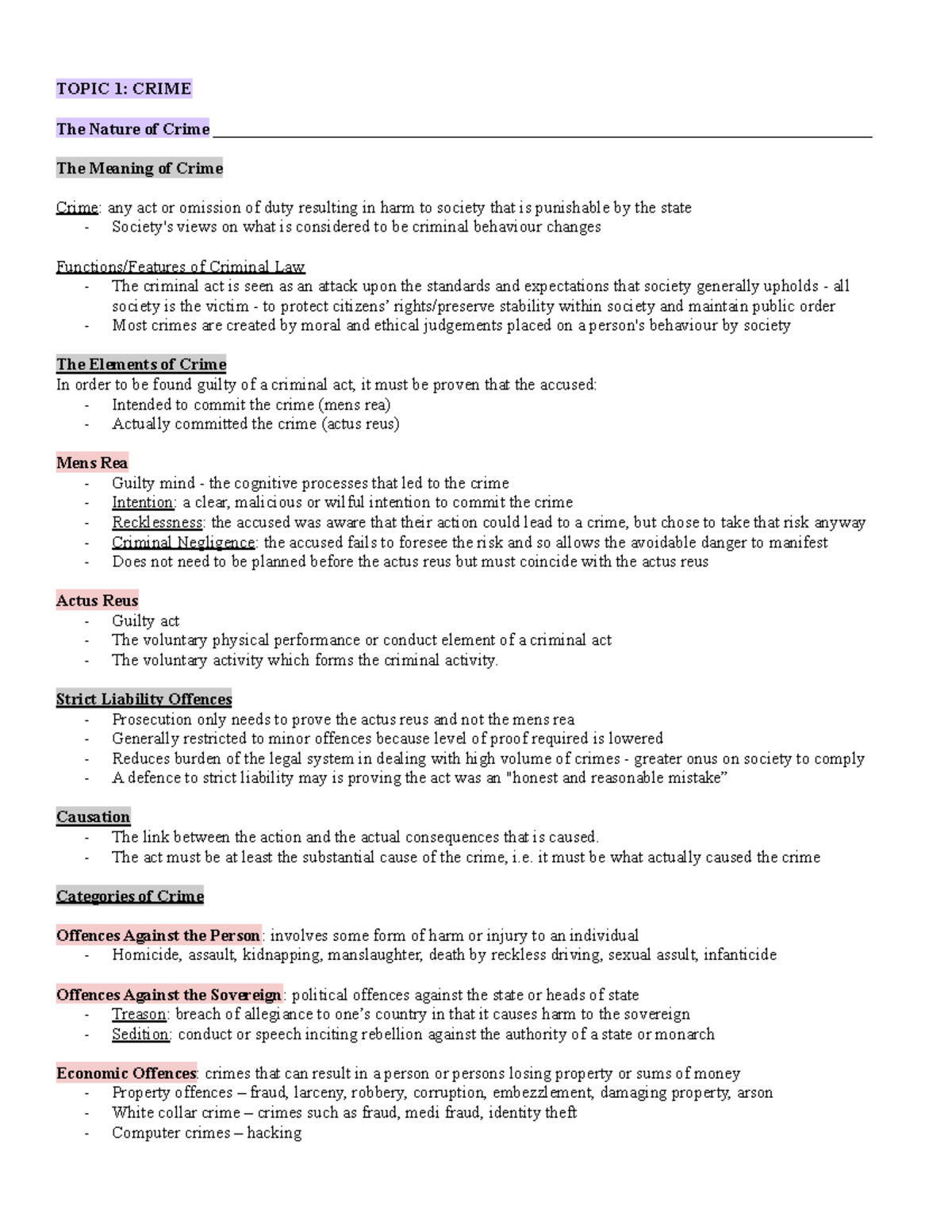 HSC Course Notes - Legal Studies - TOPIC 1: CRIME The Nature of Crime ...