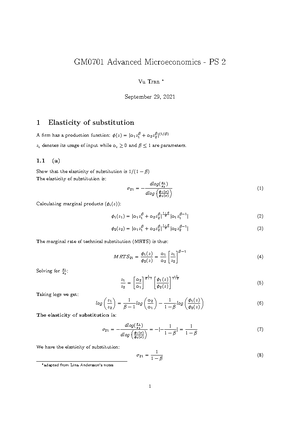 Problem Set 1 (Autumn 2019 ) - GM0701 Advanced Microeconomics Problem ...