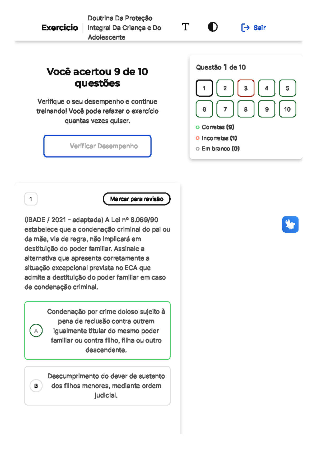 ECA - Avaliação Modulo 1 - Você acertou 9 de 10 questões Verifique o ...