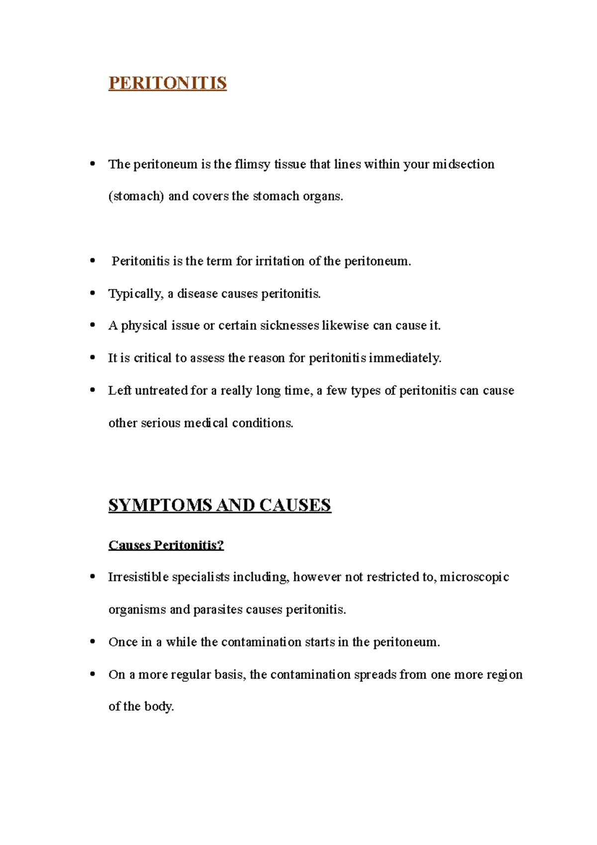 Peritonitis - USEFUL LECTURE NOTES - PERITONITIS The peritoneum is the ...