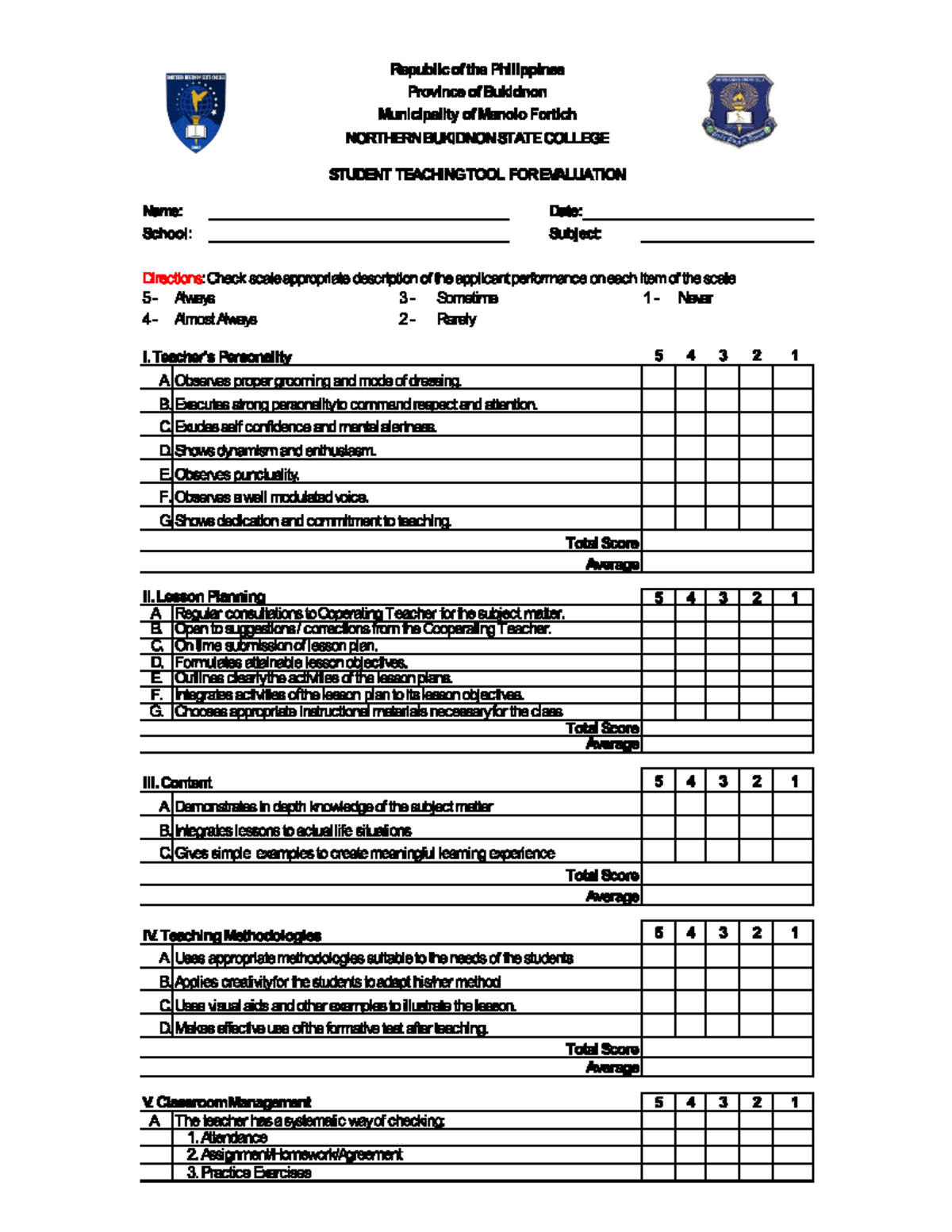 ST form for intern - Bachelor of Early Childhood Education - Studocu