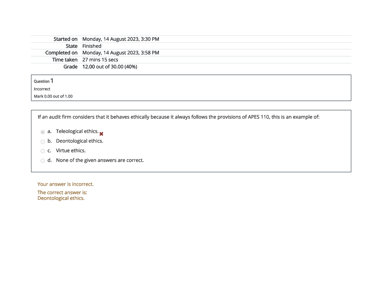 Quiz 1 - Chapter 1 2 3 - Auditing - Business Finance - Studocu