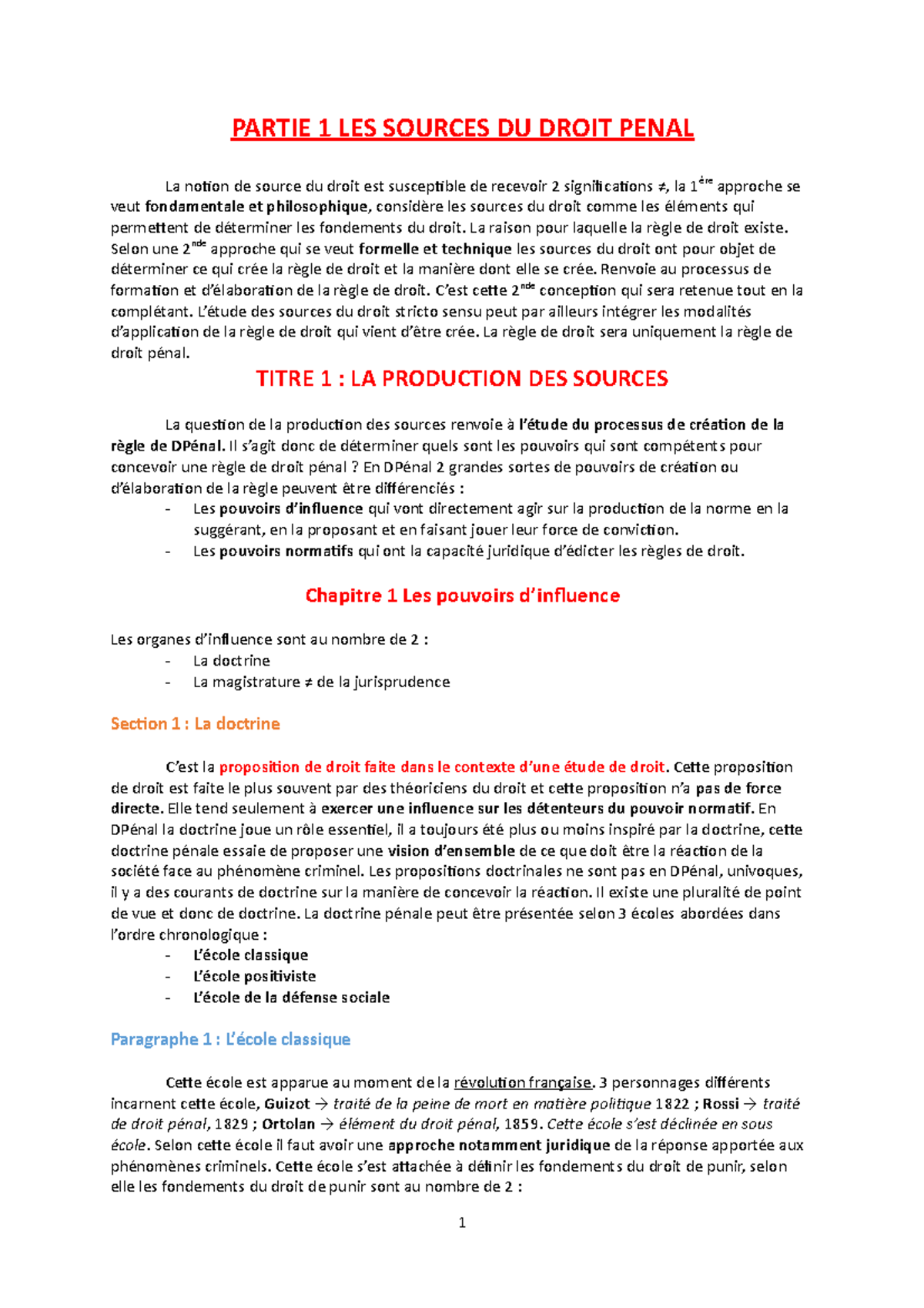 Droit Pénal Partie 1 Titre 1 Chap 1 - PARTIE 1 LES SOURCES DU DROIT ...