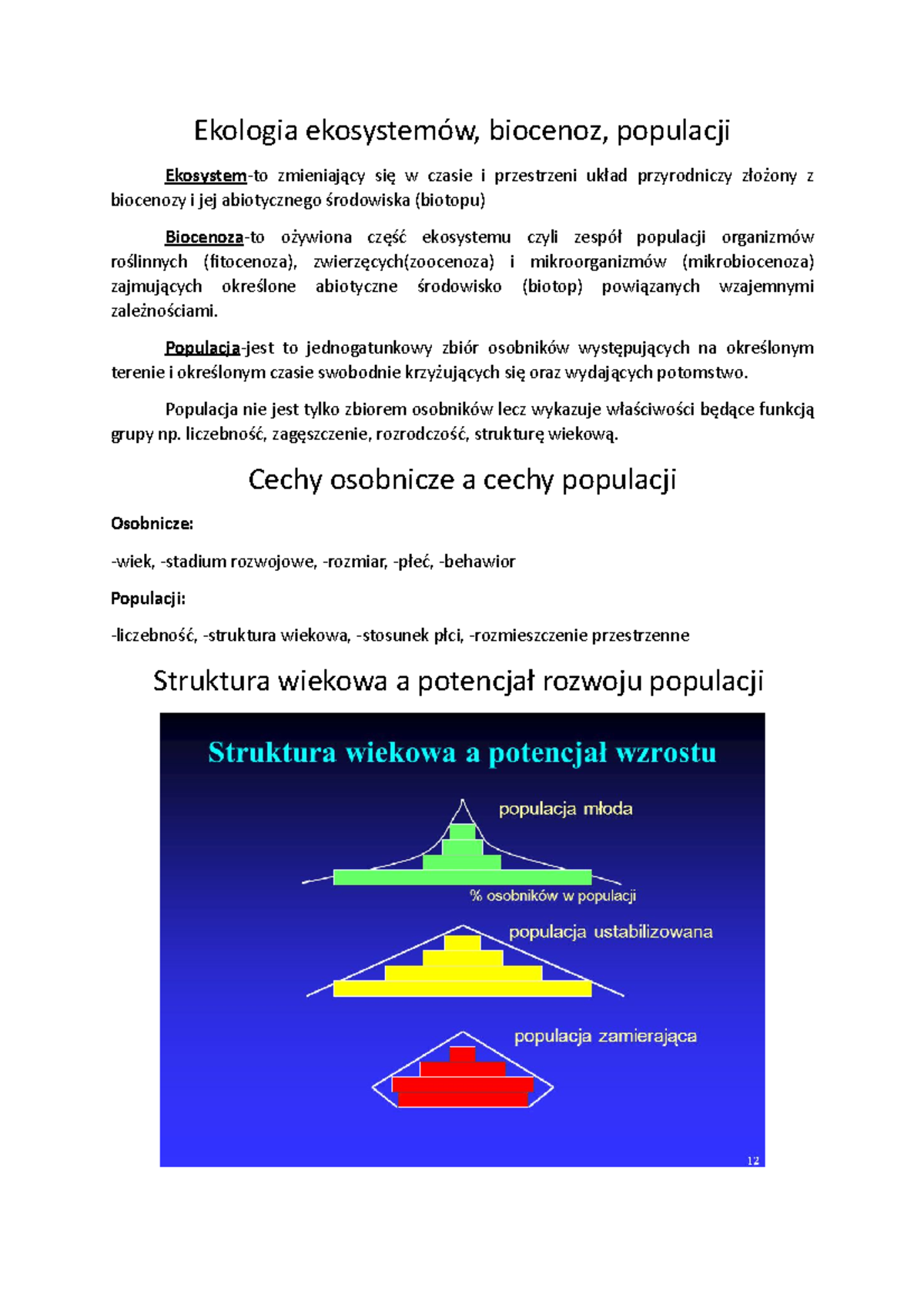 Podstawy ekologii i ochrony środowiska - Ekologia biocenoz, populacji w