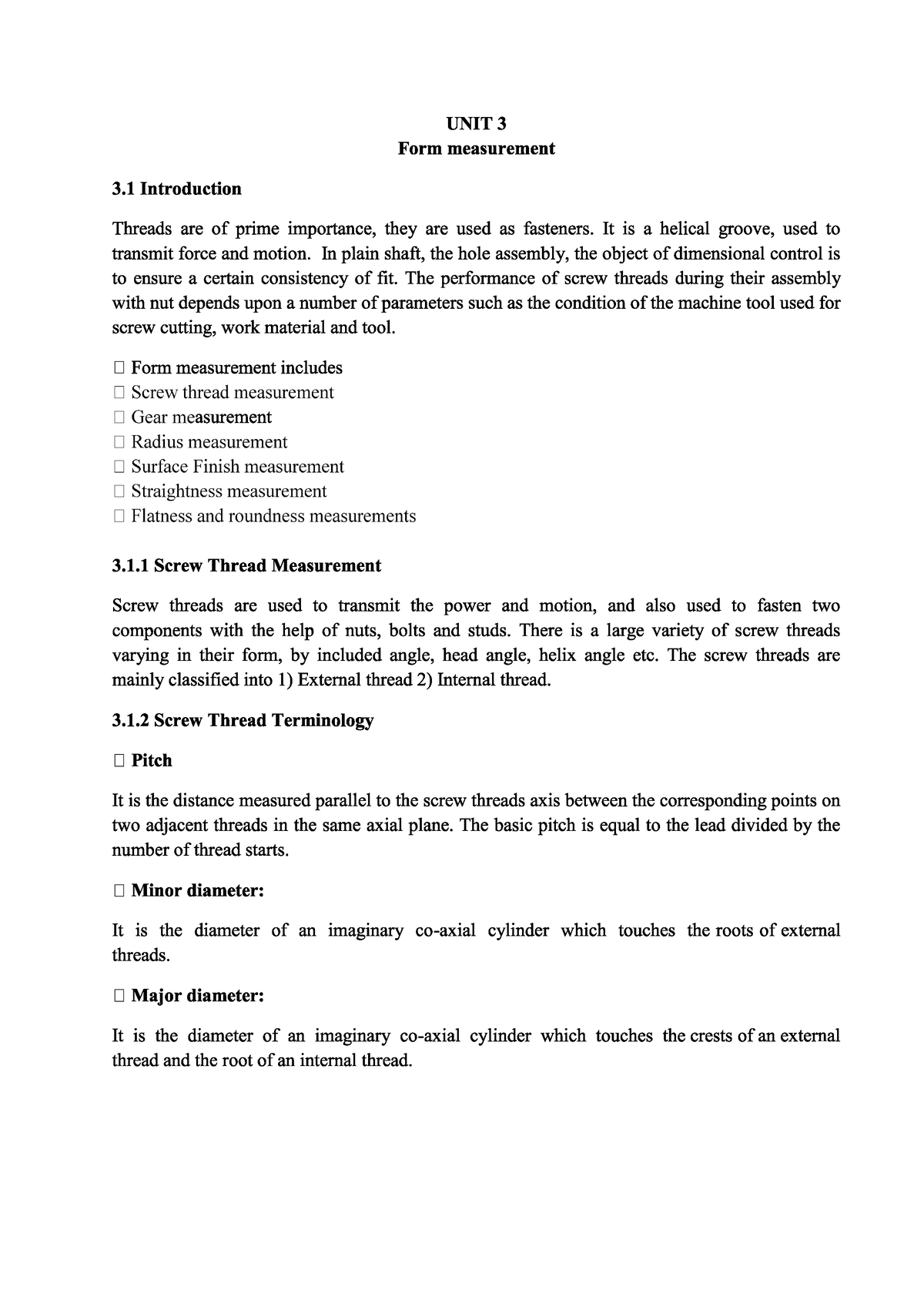 Screw Thread Measurement - Mechanical Engineering - Studocu