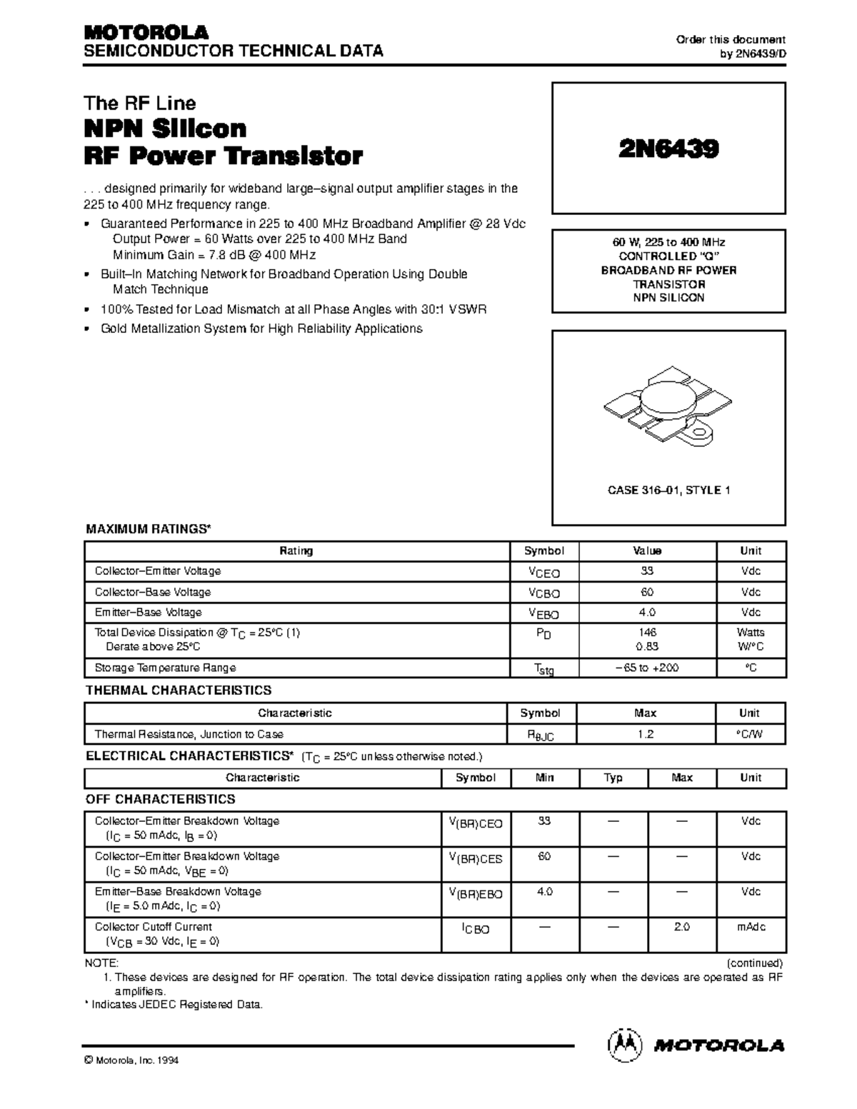 Datasheet circuito MOTOROLA RF DEVICE DATA 2N The RF Line Studocu