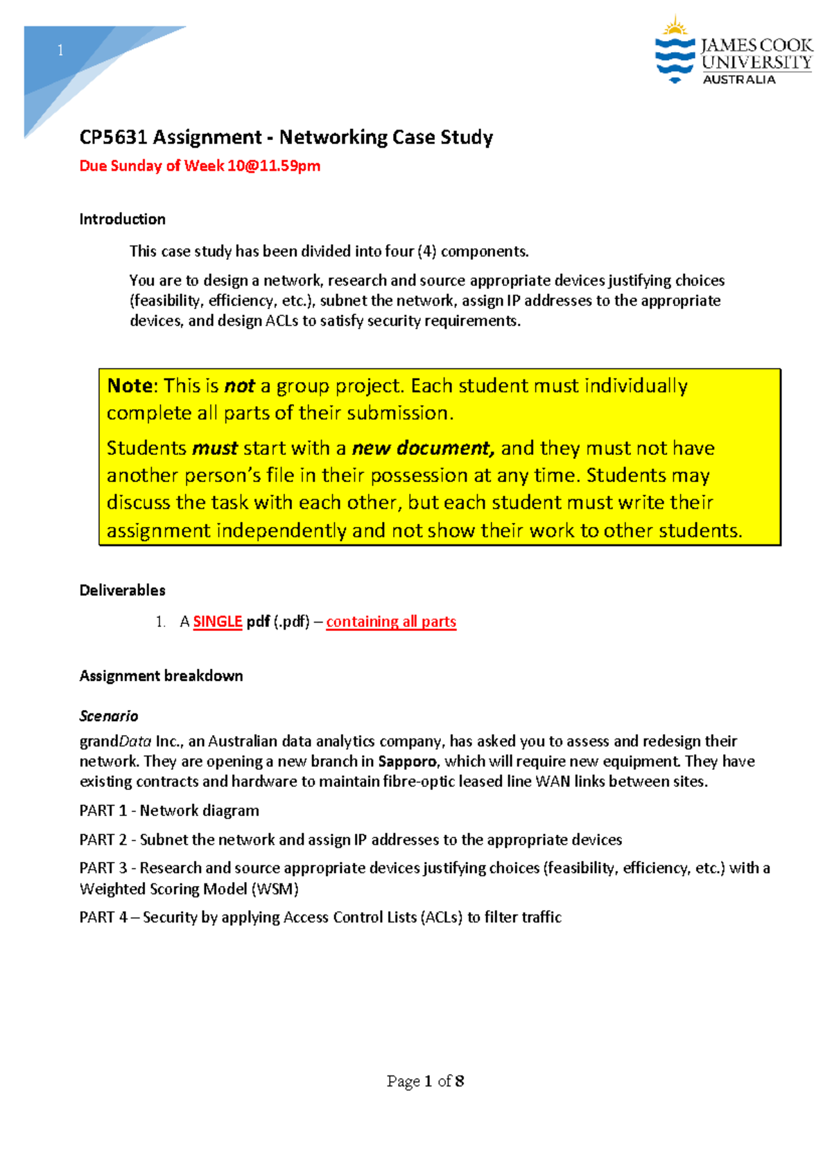 TR1 2024 CP5631 Assignment Case Study - CP5631 Assignment - Networking ...