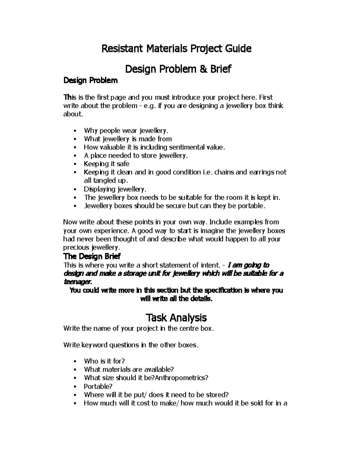 Guide to make A Jewelry box Resistant Materials Project Guide Design Problem & Brief Design