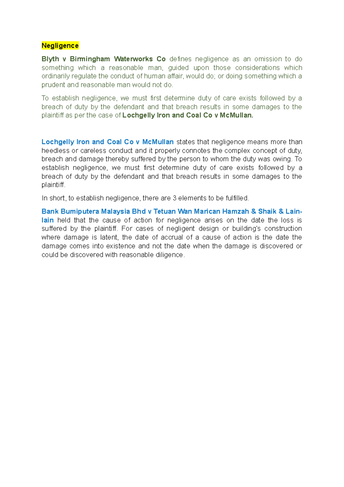 Tort Negligence Introduction And Meaning Elements Of Negligence Negligence Blyth V Birmingham Tort Negligence Introduction And Meaning Elements Of Negligence Negligence Blyth V Birmingham