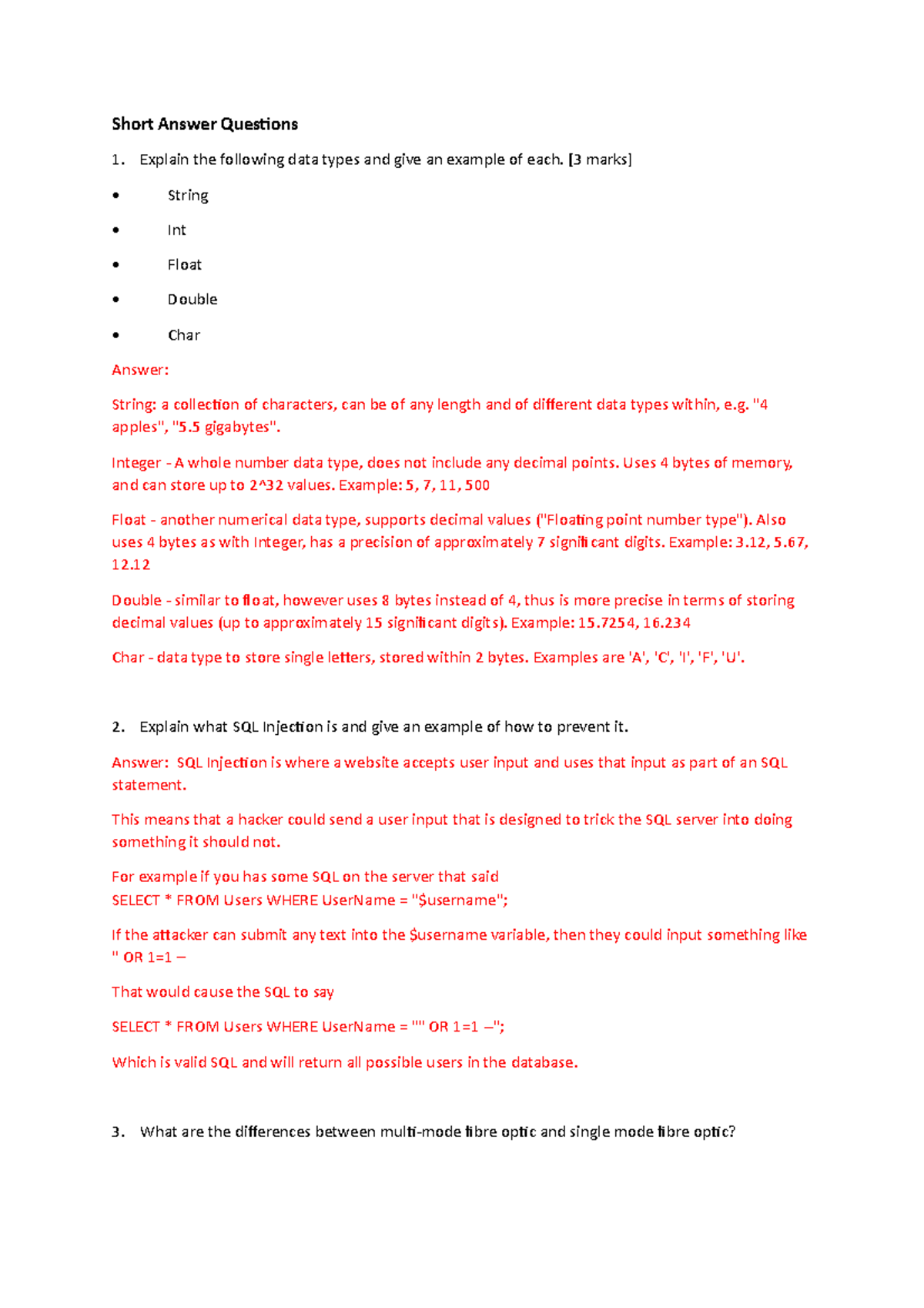 Solution Of Sample Questions - Short Answer Questions Explain the ...